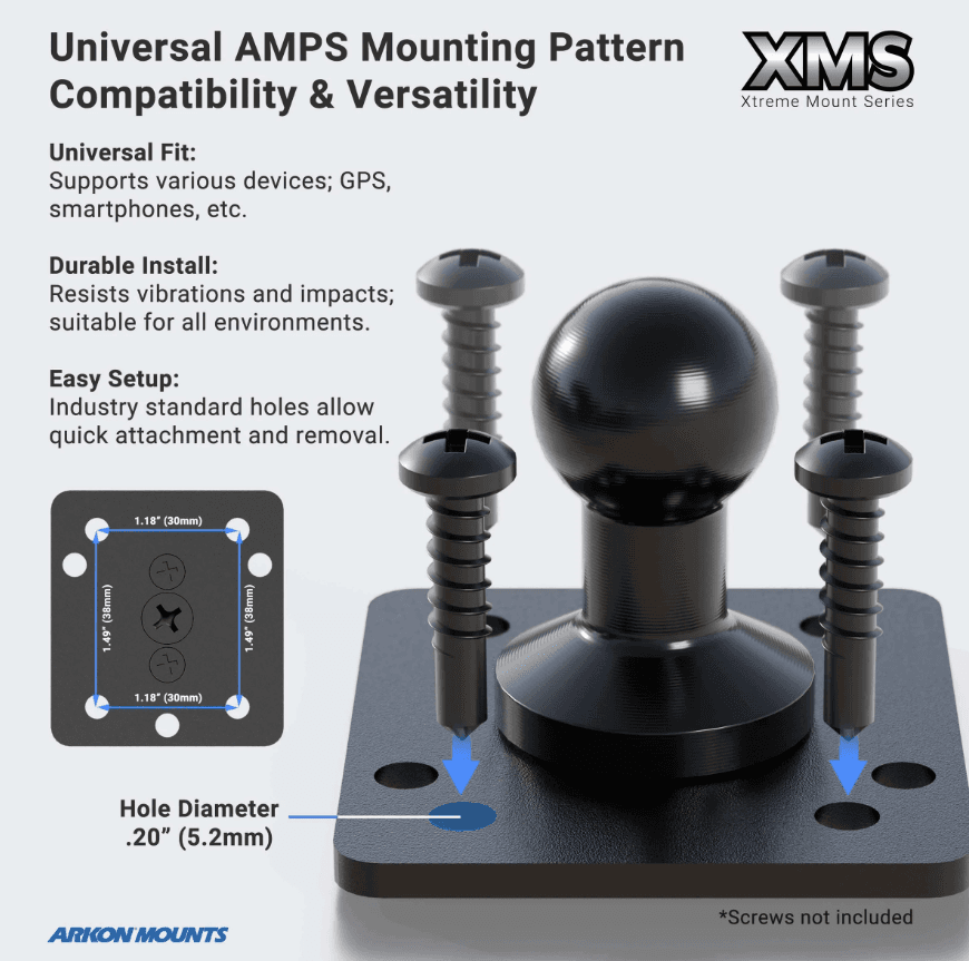 Arkon Adapter Plate AMPS to 20MM Ball for Heavy Duty Mounts Made of Aluminum