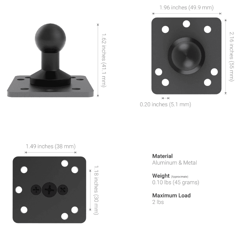 Arkon Adapter Plate AMPS to 20MM Ball for Heavy Duty Mounts Made of Aluminum