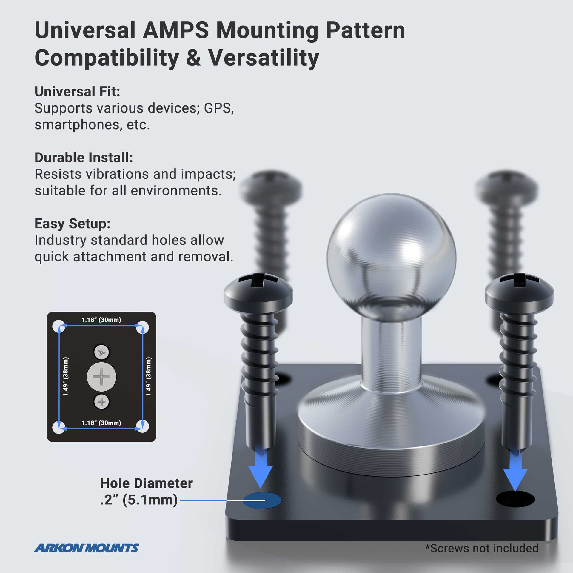 Arkon Metal 4-Hole AMPS Mounting Base with 17mm Ball - Image 4