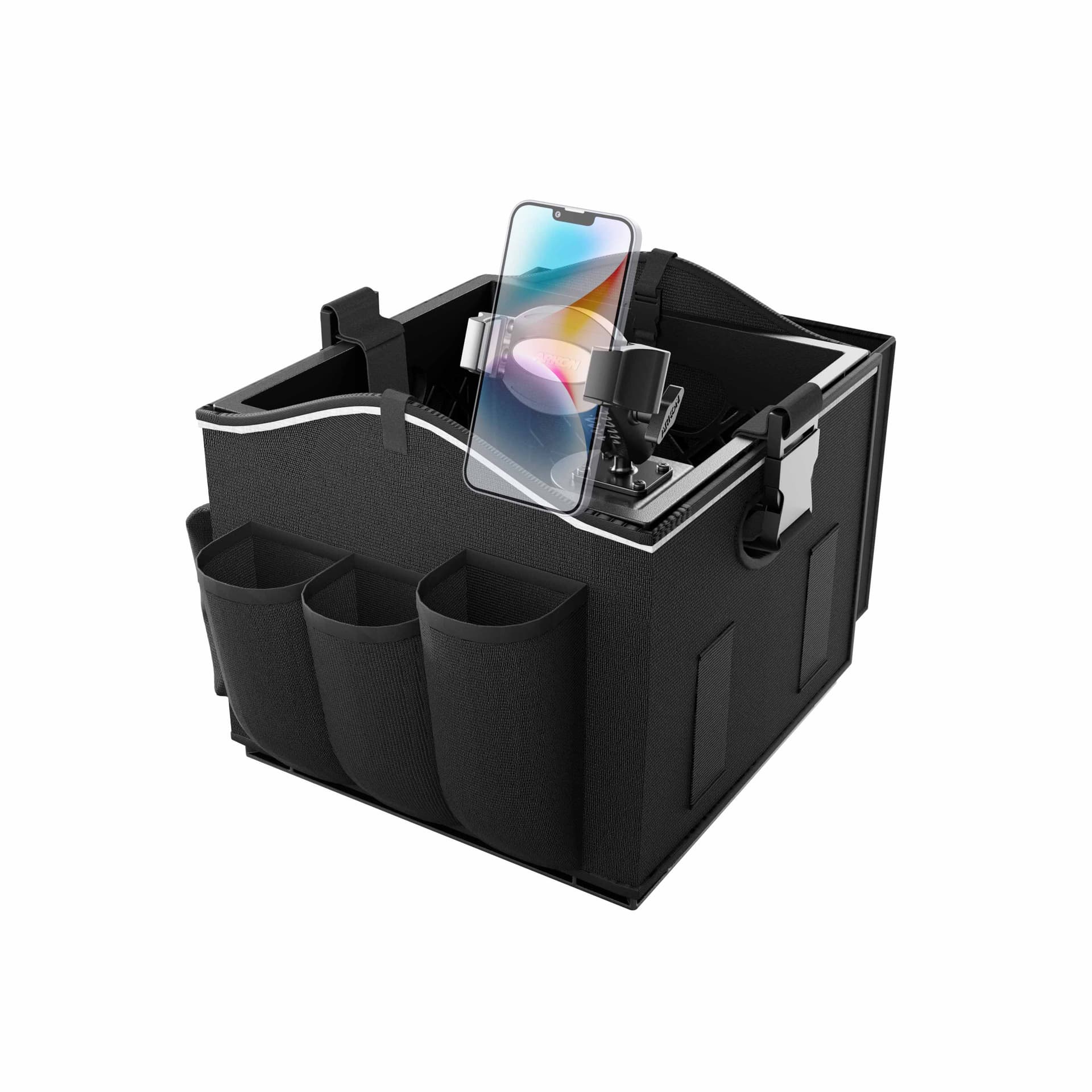 Arkon Portable Crate Workstation with Apron Organizer – Choose Your Mounting Setup - Phone Mount + Base