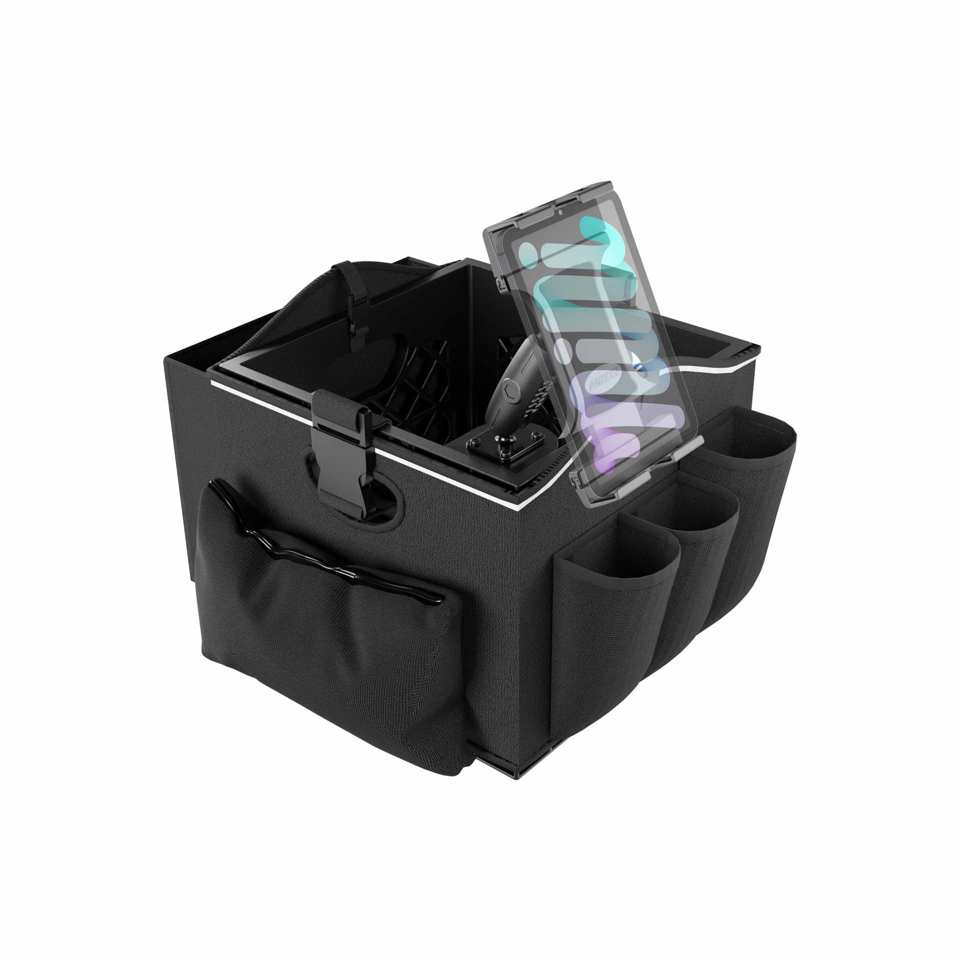Arkon Portable Crate Workstation with Apron Organizer – Choose Your Mounting Setup - Phone Mount + Base
