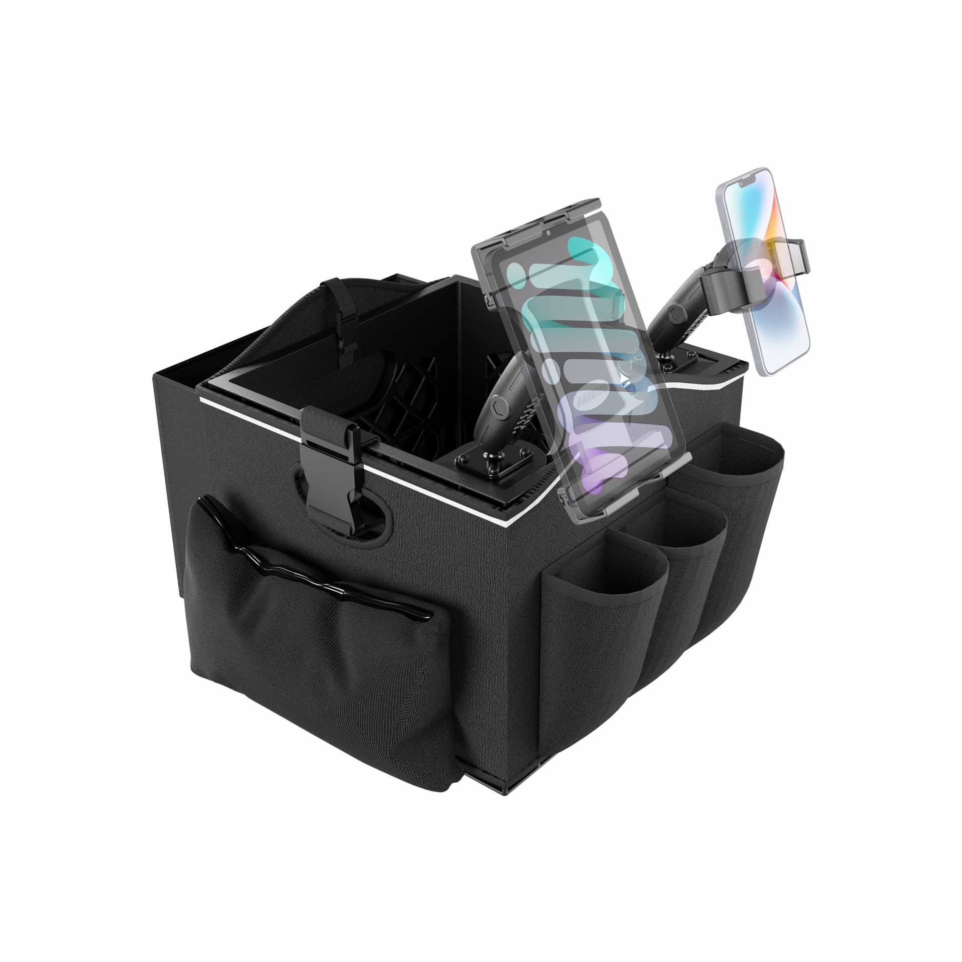 Arkon Portable Crate Workstation with Apron Organizer – Choose Your Mounting Setup - Tablet Mount + Base