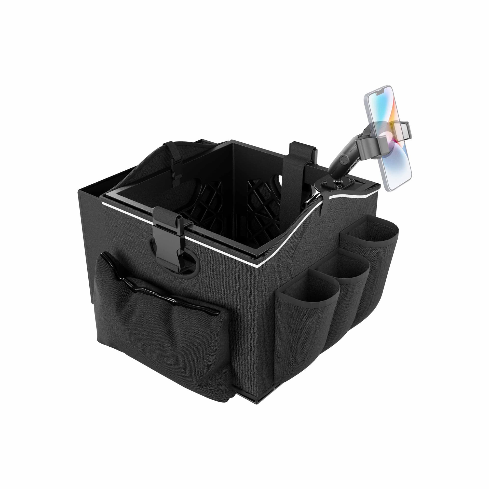 Arkon Portable Crate Workstation with Apron Organizer – Choose Your Mounting Setup - Phone + Tablet Mount + Base