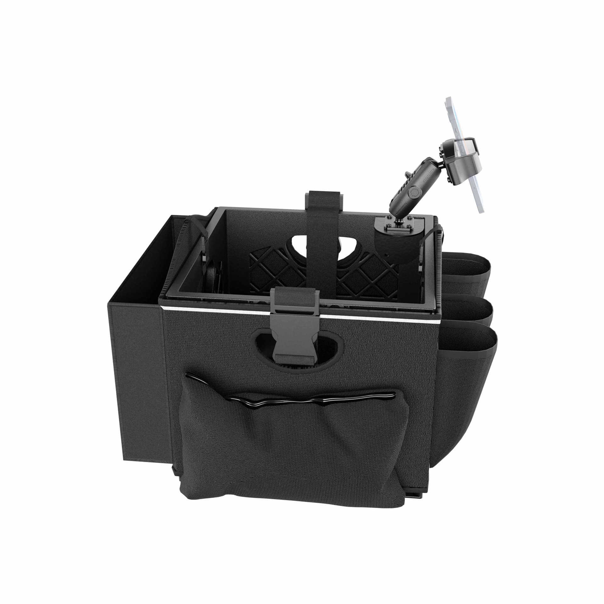Arkon Portable Crate Workstation with Apron Organizer – Choose Your Mounting Setup - Phone + Tablet Mount + Base