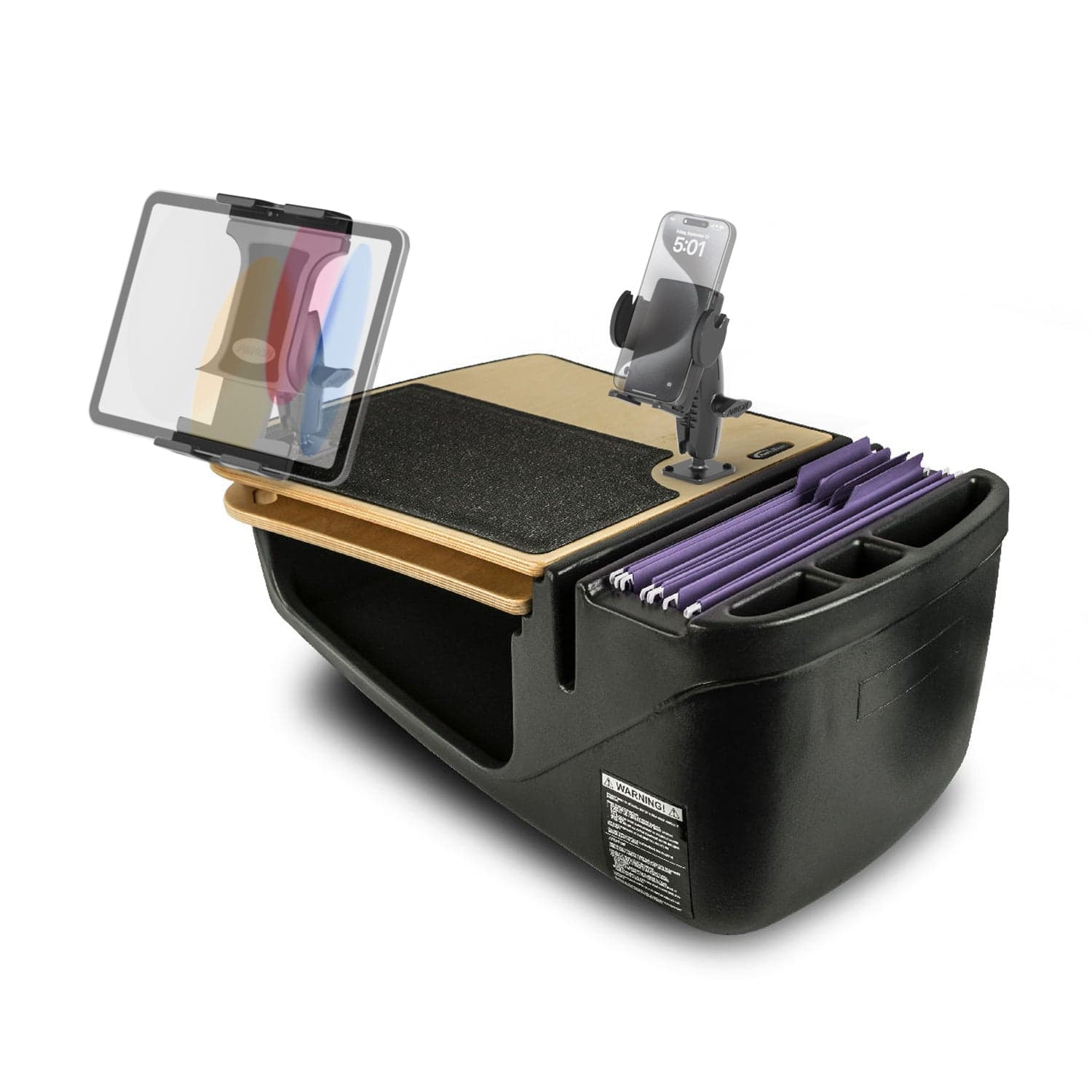 AutoExec GripMaster Car Desk with Mega Grip™ and Slim-Grip® Ultra Pro Drill-Base Mounts - Black