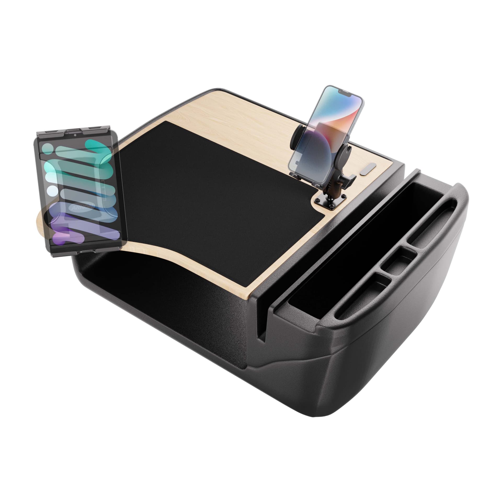 AutoExec GripMaster Efficiency Car Desk with Mega Grip™ and Slim-Grip® Ultra Pro Drill-Base Mounts - Grey