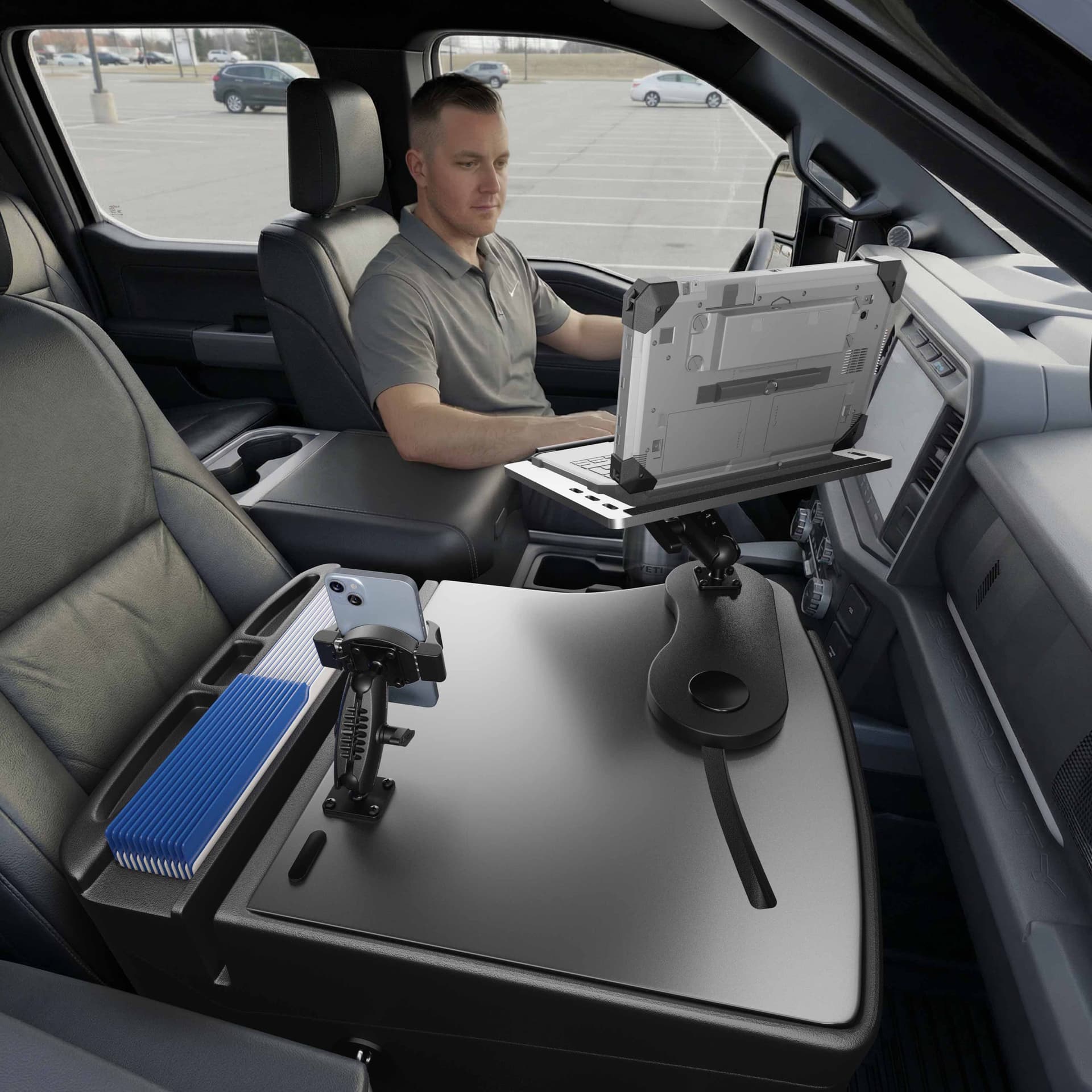 Arkon AutoExec Reach Front Seat Car Desk with RoadVise® Ultra Pro Drill-Base Mount - Image 12