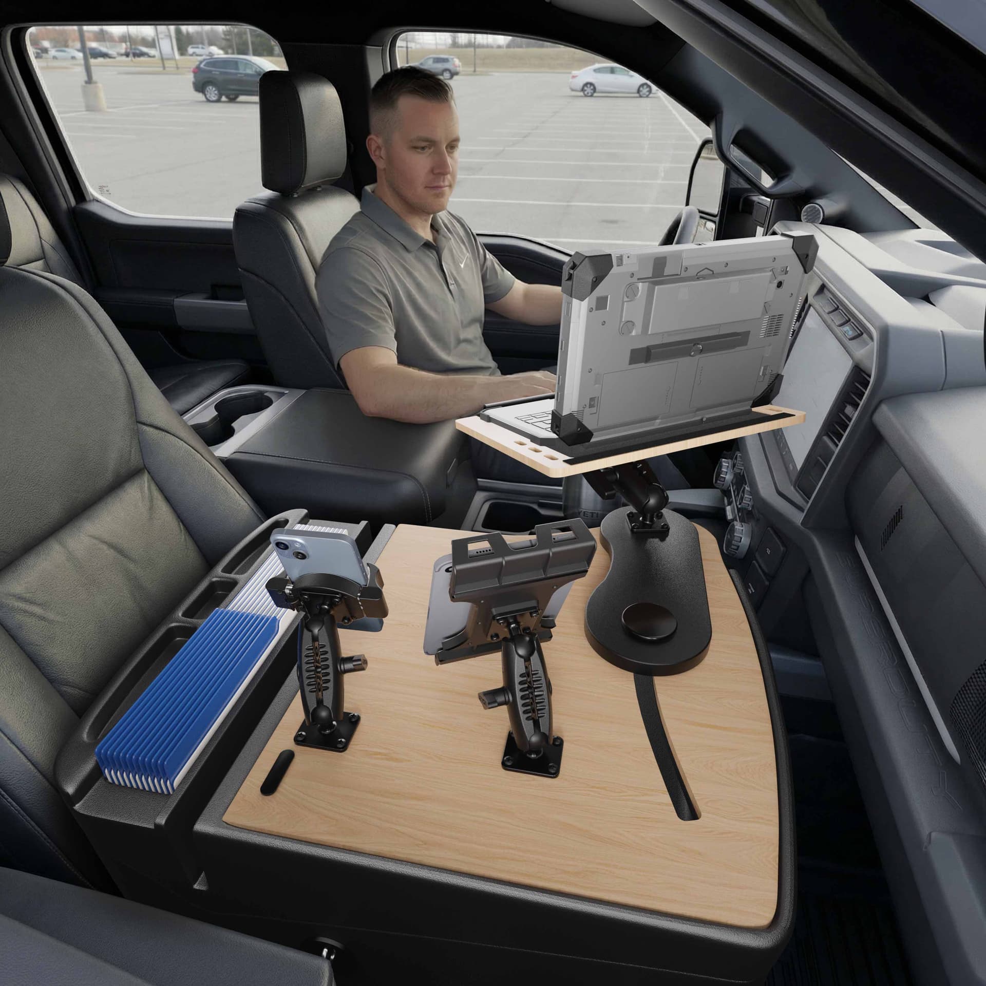 Arkon AutoExec Reach Front Seat Car Desk with Slim-Grip® Ultra Pro and RoadVise® Ultra Pro Drill-Base Mount - Image 6