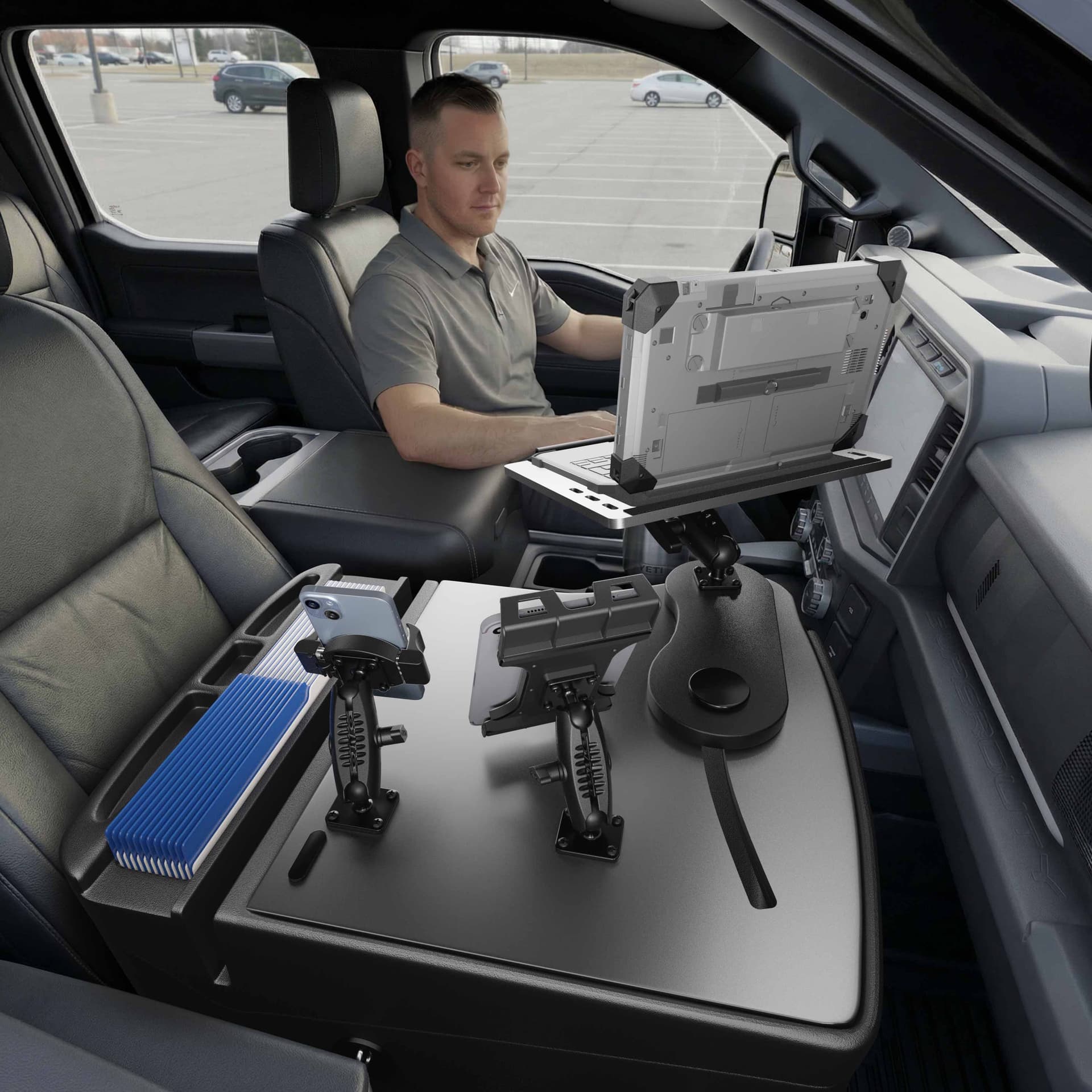 Arkon AutoExec Reach Front Seat Car Desk with Slim-Grip® Ultra Pro and RoadVise® Ultra Pro Drill-Base Mount - Image 12