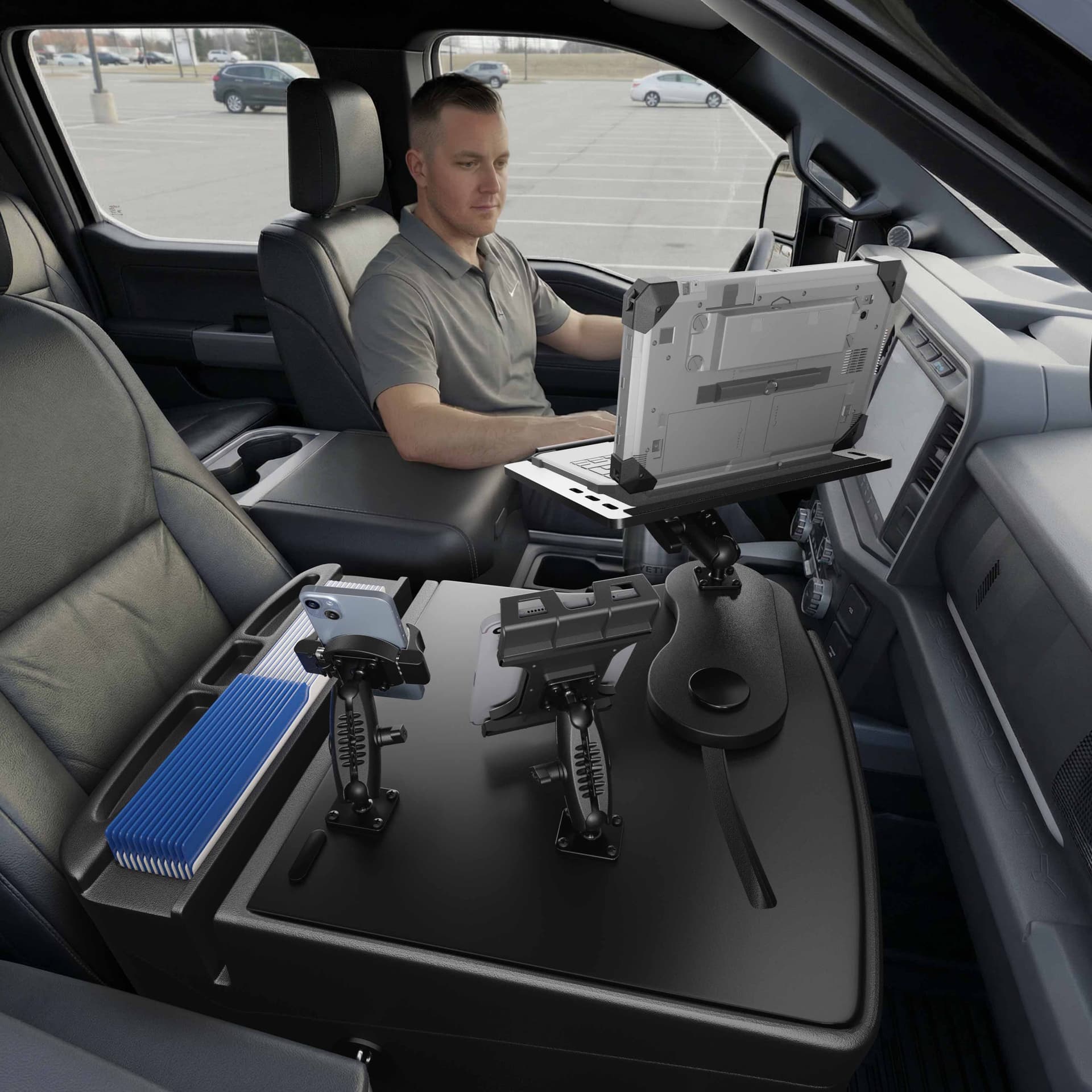 Arkon AutoExec Reach Front Seat Car Desk with Slim-Grip® Ultra Pro and RoadVise® Ultra Pro Drill-Base Mount - Image 18