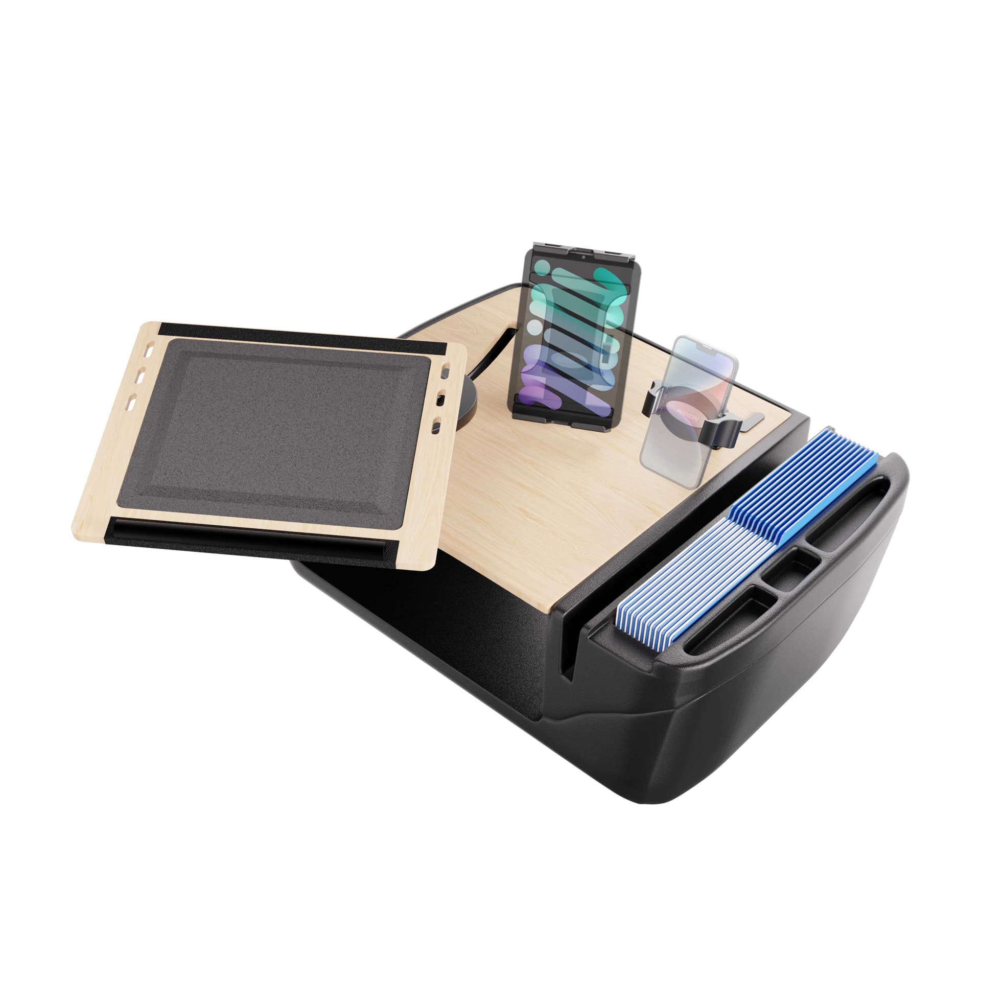 AutoExec Reach Front Seat Car Desk with Slim-Grip® Ultra Pro and RoadVise® Ultra Pro Drill-Base Mount - Black