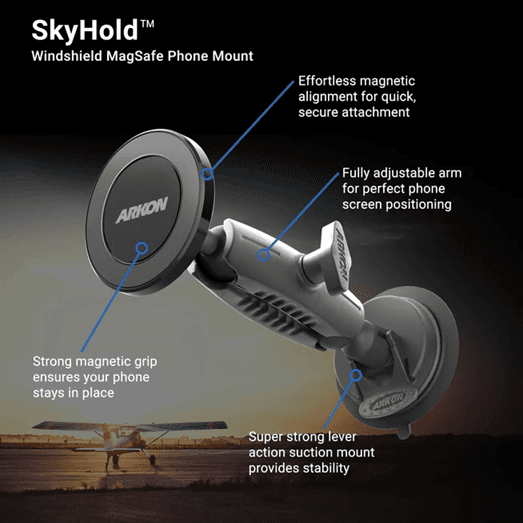 Arkon SkyHold Windshield Suction Mount with Magnetic Phone Holder - MagSafe Compatible