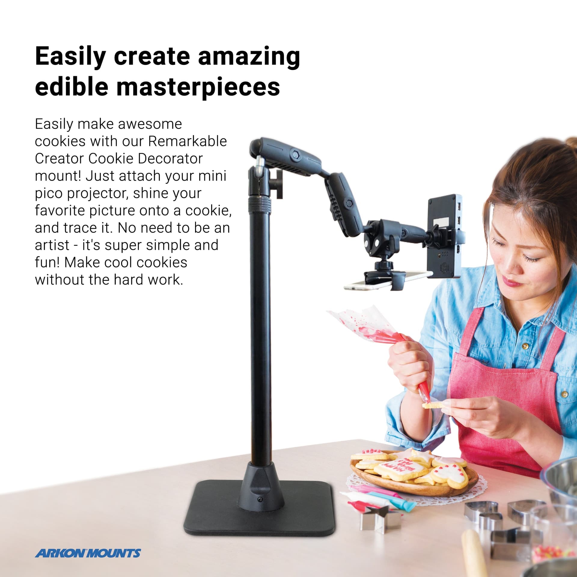 Arkon Remarkable Creator™ Cookie Decorators Mount for Phones and Pico Projectors with PINK Pole