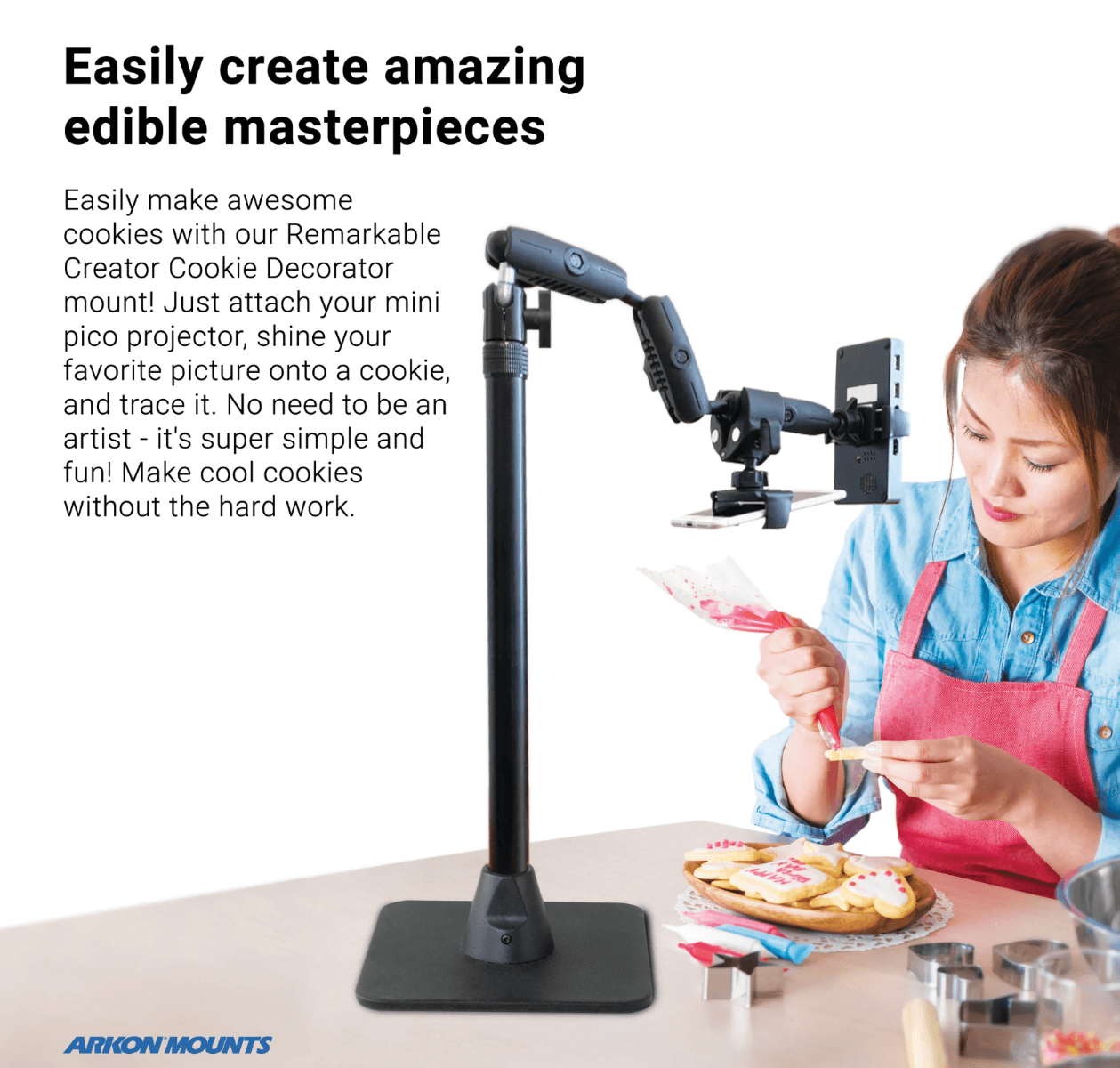 Arkon Remarkable Creator™ Cookie Decorators Mount for Phones and Pico Projectors with PINK Pole