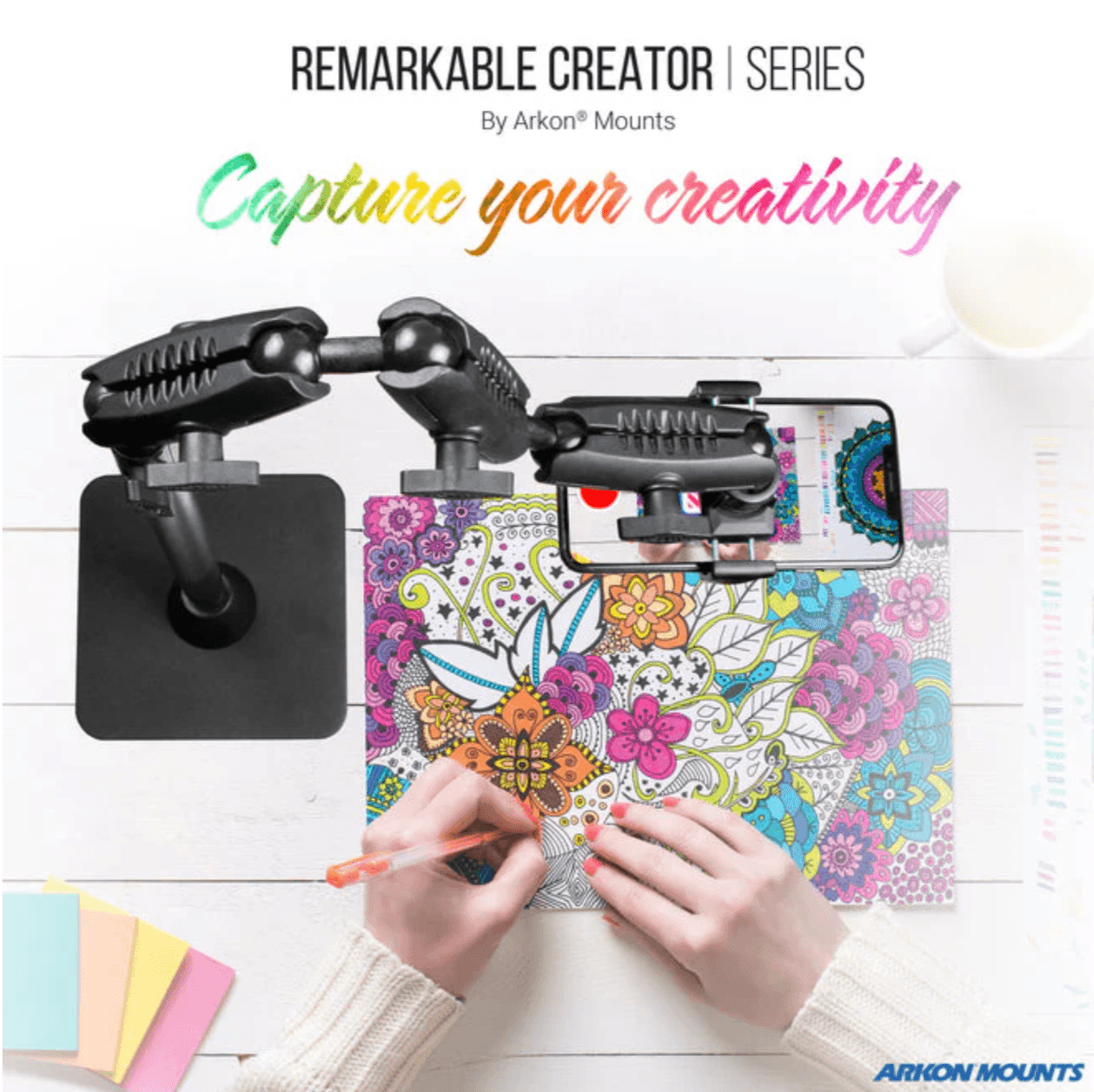 Arkon Remarkable Creator™ Cookie Decorators Mount for Phones and Pico Projectors with PINK Pole
