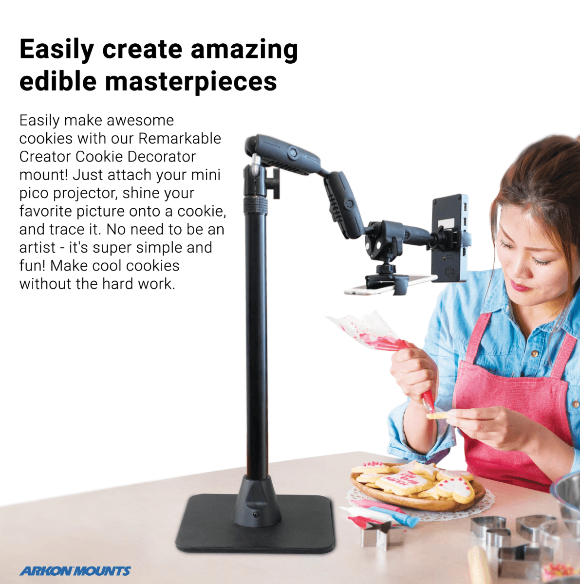 Arkon Remarkable Creator™ Cookie Decorators Mount for Phones and Pico Projectors with TEAL Pole