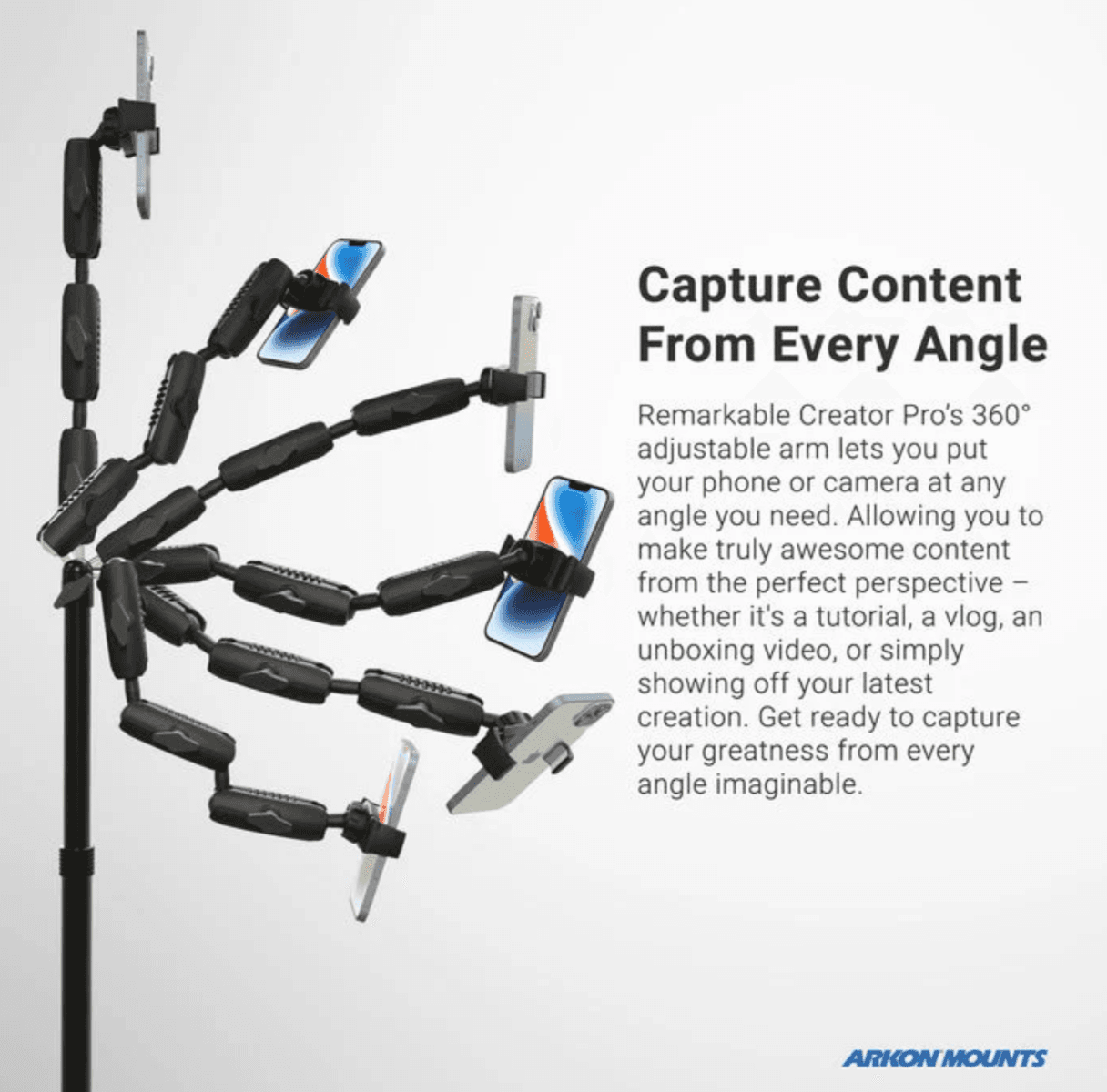 Arkon Remarkable Creator™ Cookie Decorators Mount for Phones and Pico Projectors with TEAL Pole