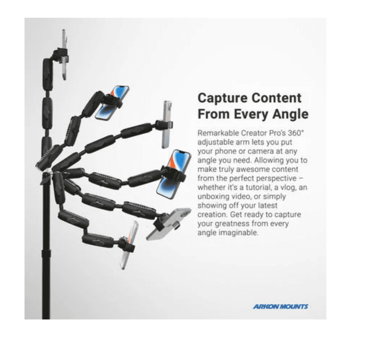 Arkon Remarkable Creator™ Pro Stand with Clamp Base for Phone or Camera - Teal