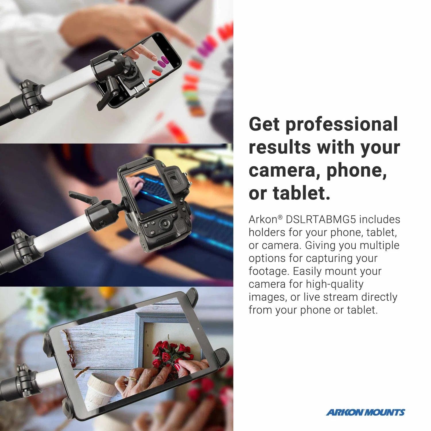 Arkon Clamp Stand for DSLR Camera, Tablet, or Phone