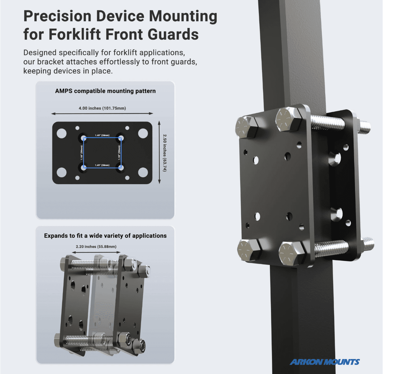 Arkon 7.25 inch Metal Robust Forklift Front Guard VESA Mount