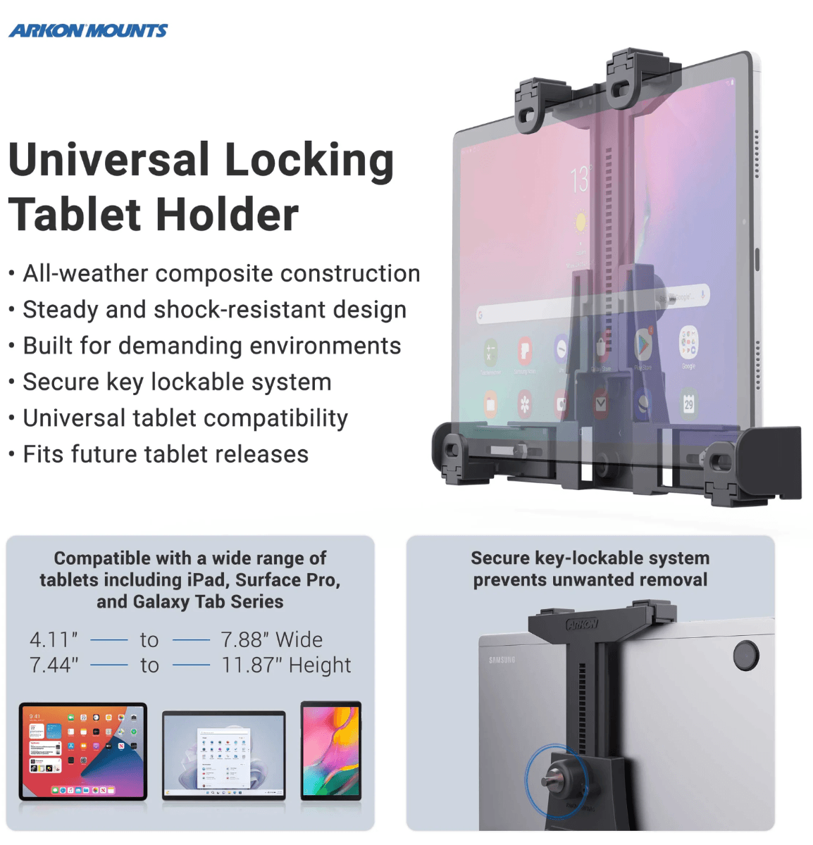 Arkon 7 inch Robust Plastic Locking Forklift Front Guard Tablet Mount