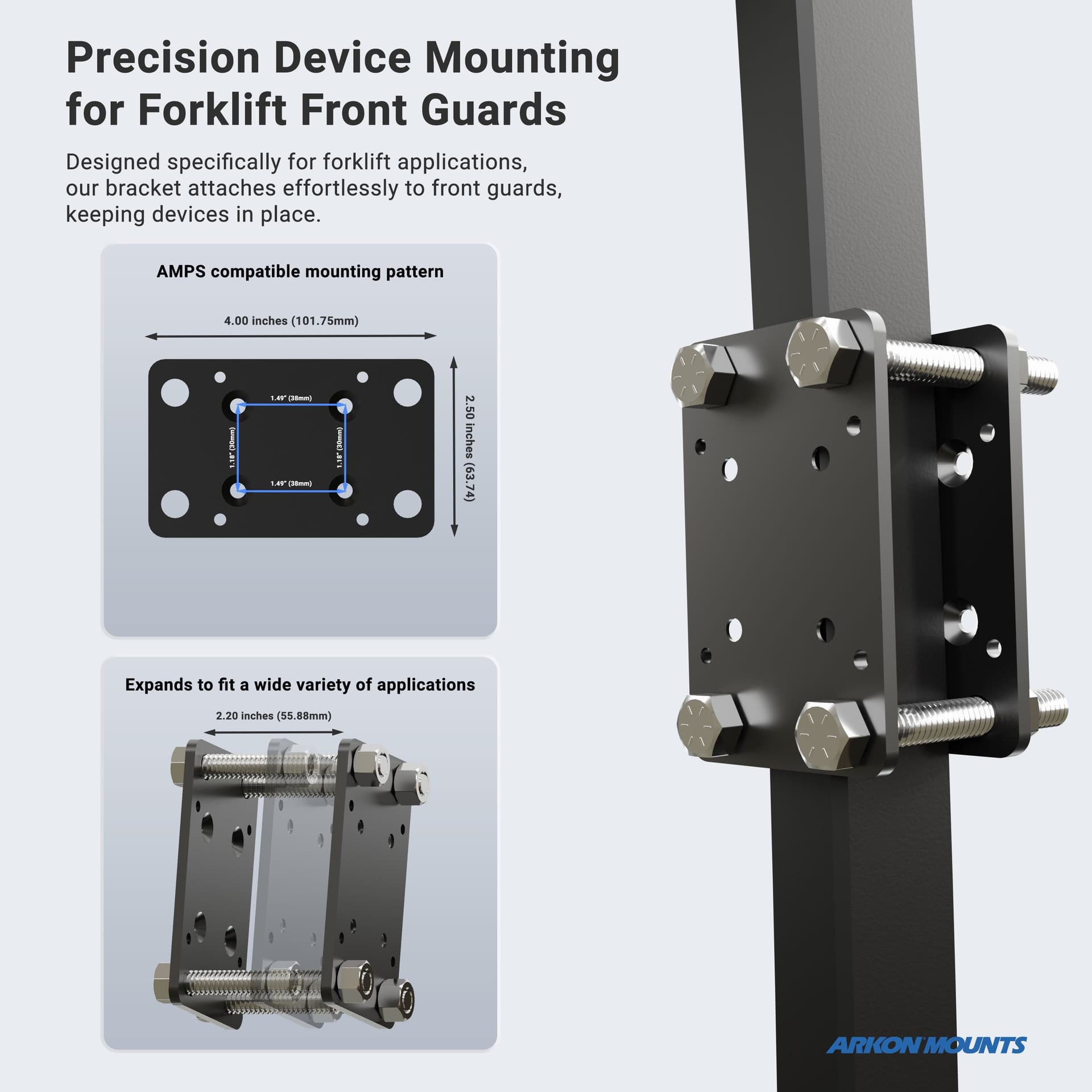 Arkon 5-inch RoadVise® Ultra Forklift Front Guard Guard Bracket Phone and Tablet Mount