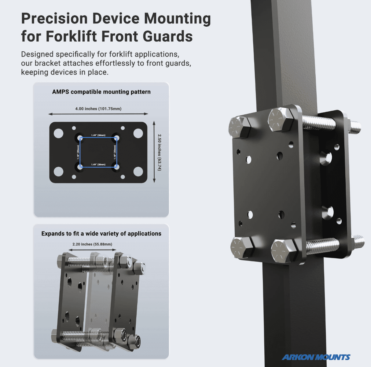 Arkon 5-inch RoadVise® Ultra Forklift Front Guard Guard Bracket Phone and Tablet Mount
