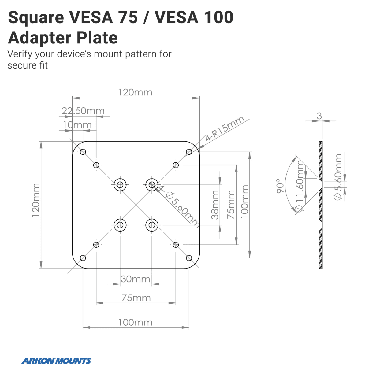 Arkon 38mm Metal Robust™ Forklift VESA Mount