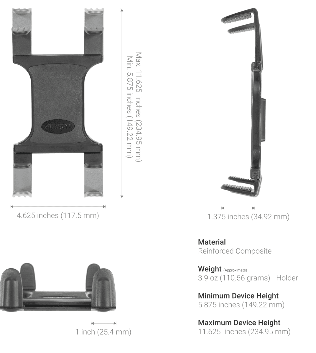 Arkon 38mm Robust Forklift Slim-Grip® Tablet Mount