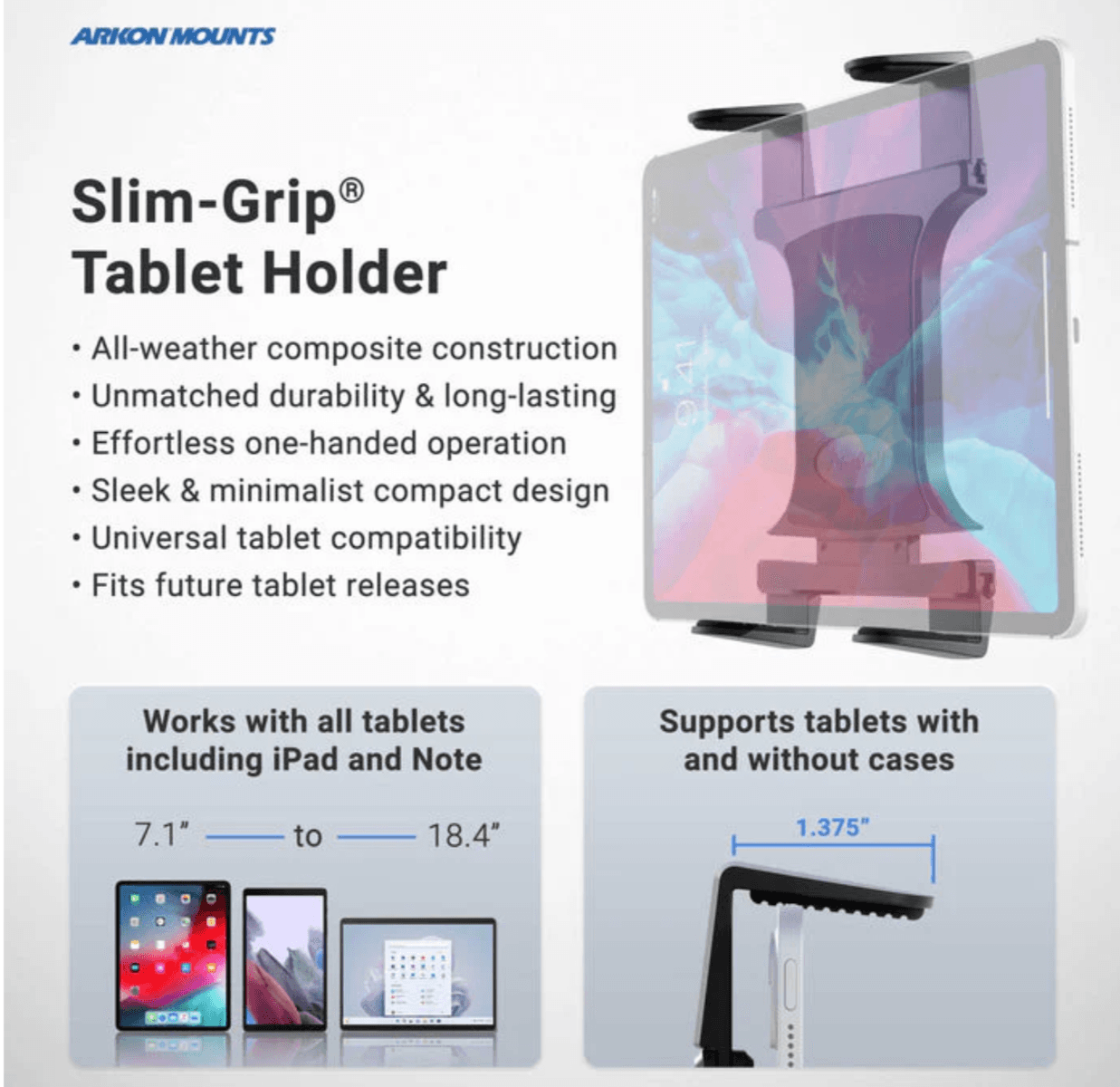 Arkon 38mm Robust Forklift Slim-Grip® Tablet Mount