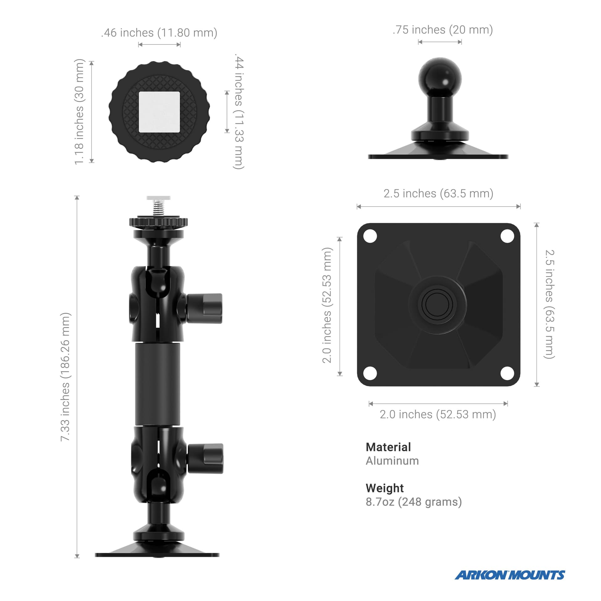 Arkon T-Bolt 20mm Ball Drill Base Mount - Image 9