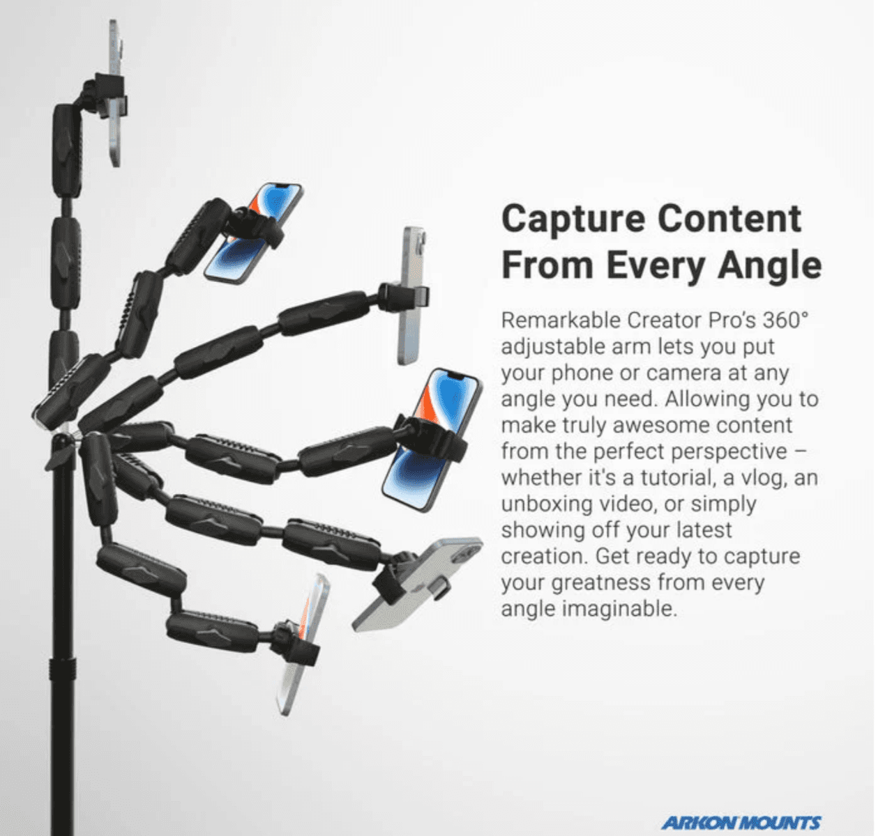 Arkon Remarkable Creator™ Pro Mount for Phone or Camera with Pink Extension Pole