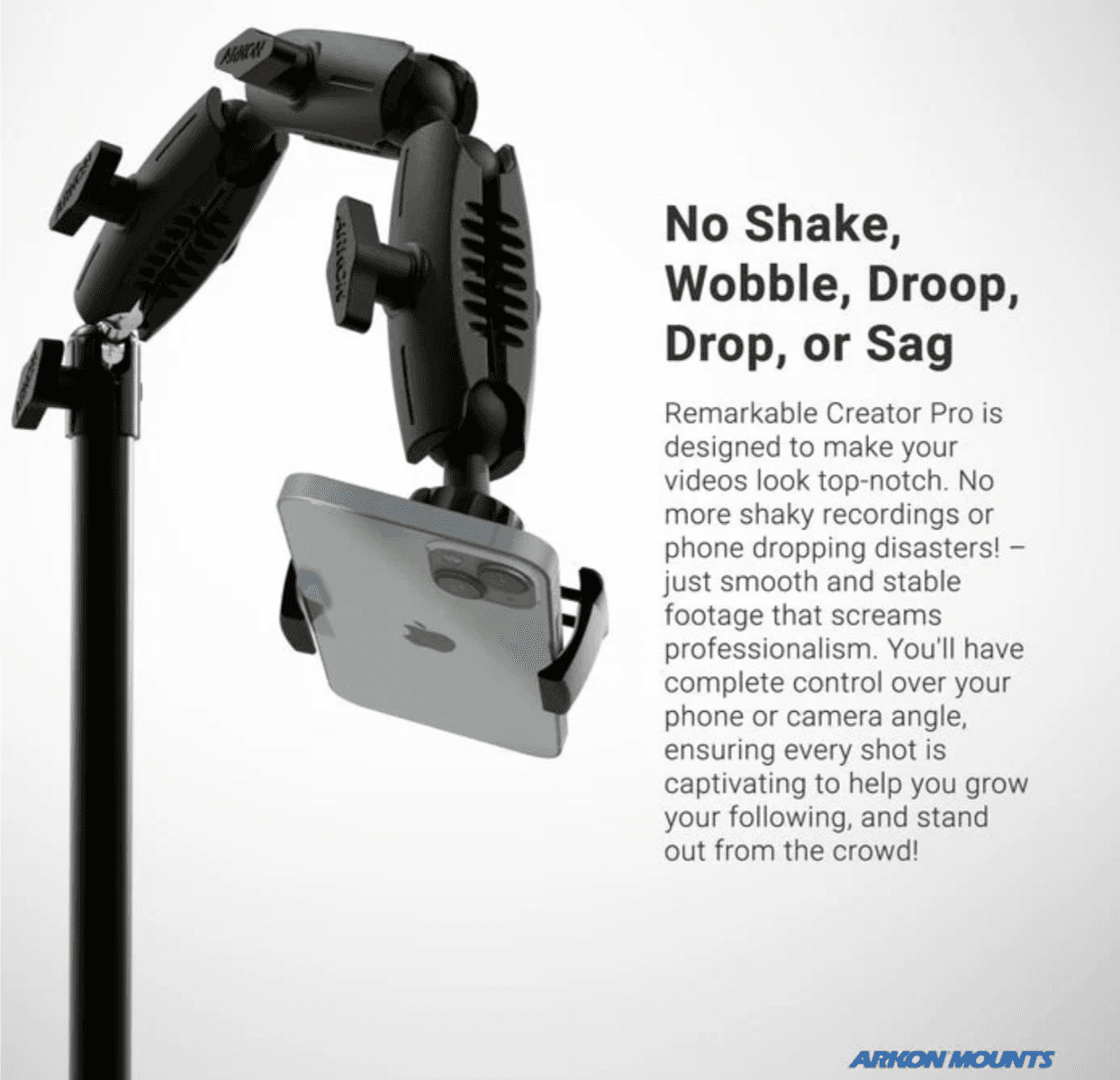Arkon Remarkable Creator™ Pro Mount for Phone or Camera with Teal Extension Pole