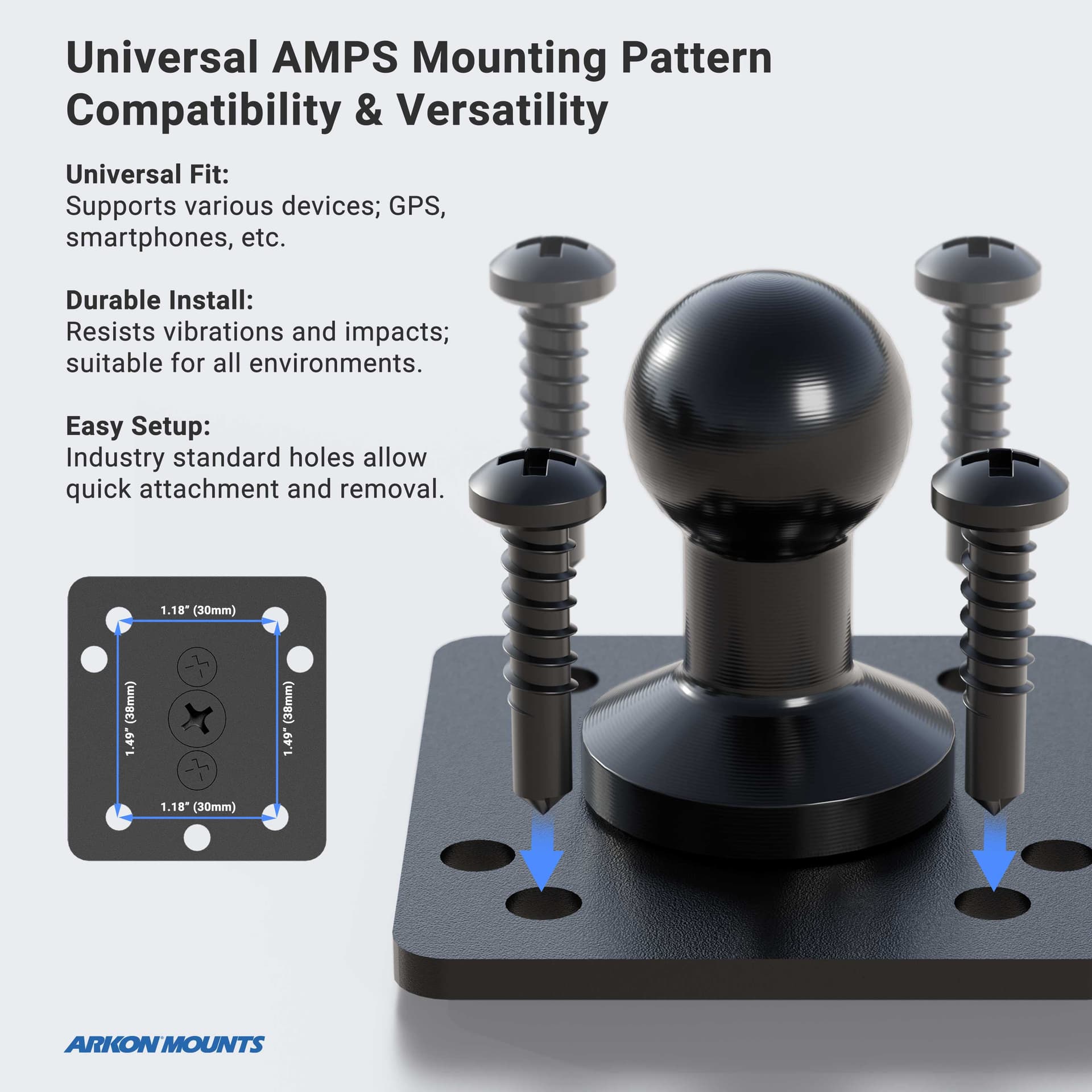 Arkon Heavy-Duty Headrest Mount with 10 inch Arm - 4-Hole AMPS Compatible