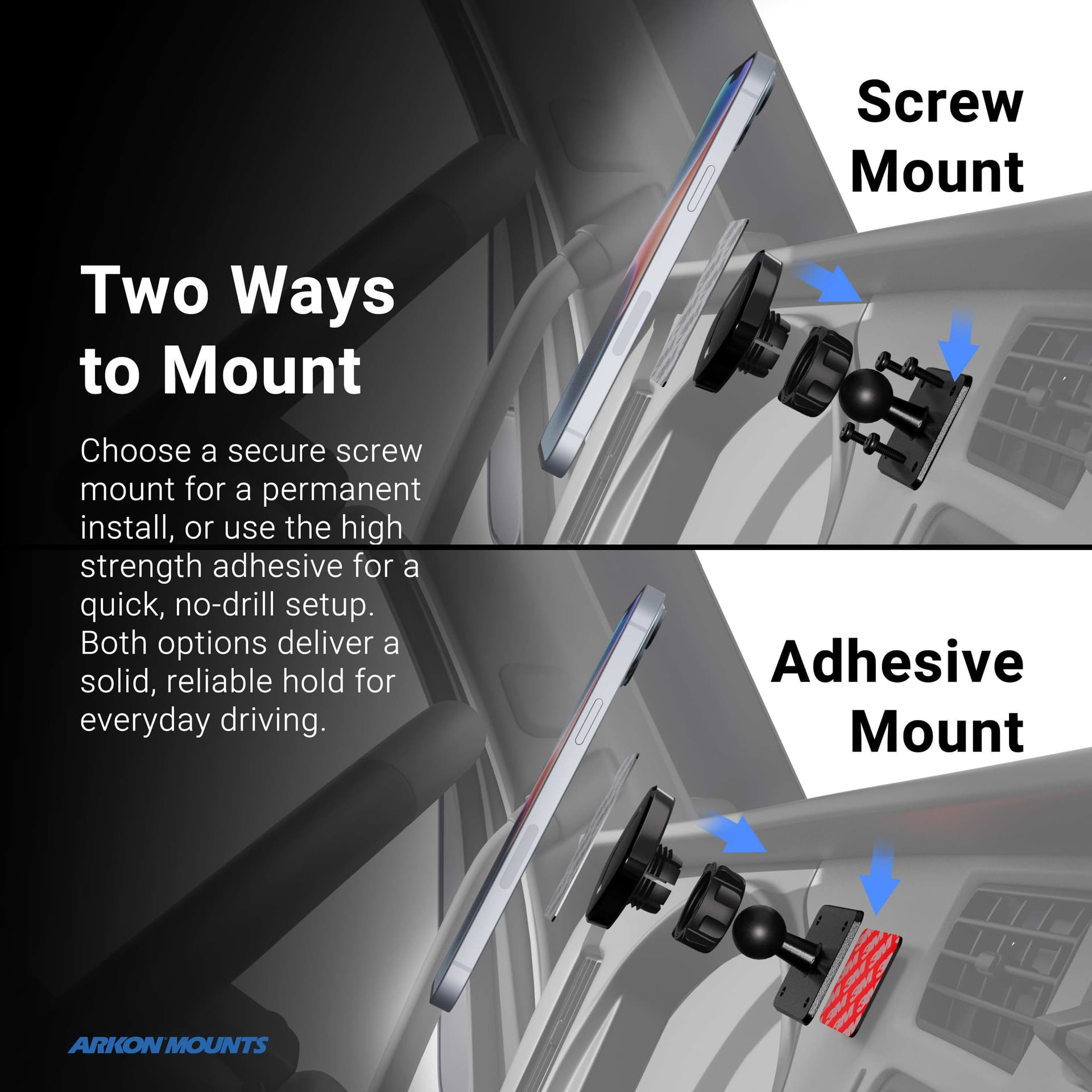 Arkon Magnetic Holder with Adhesive Drill Base Mount - Image 3