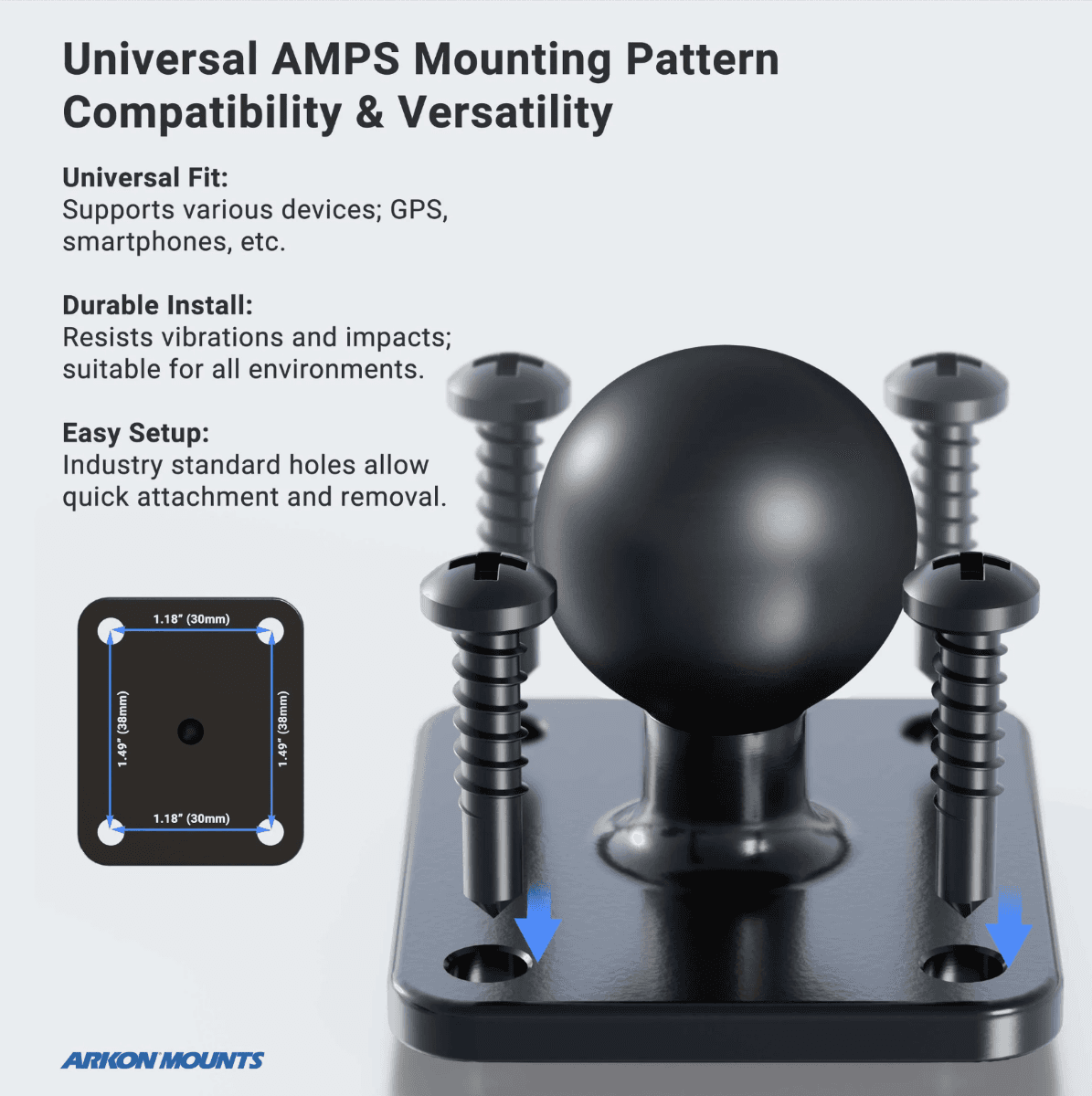 Arkon RoadVise® Ultra Motorcycle Handlebar Mirror Pinch Bolt Stem Phone and Tablet Mount