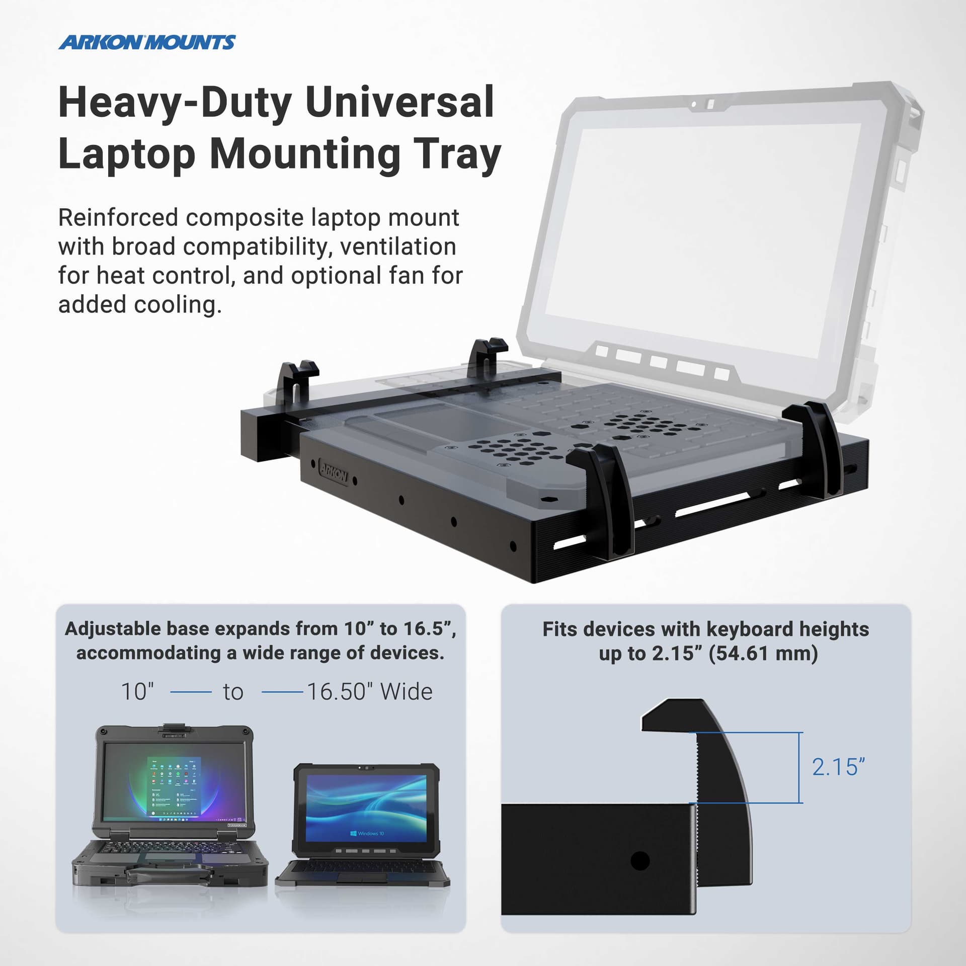 Arkon Heavy-Duty Laptop Holder with Optional Cooling Fan - Without Cooling Fan