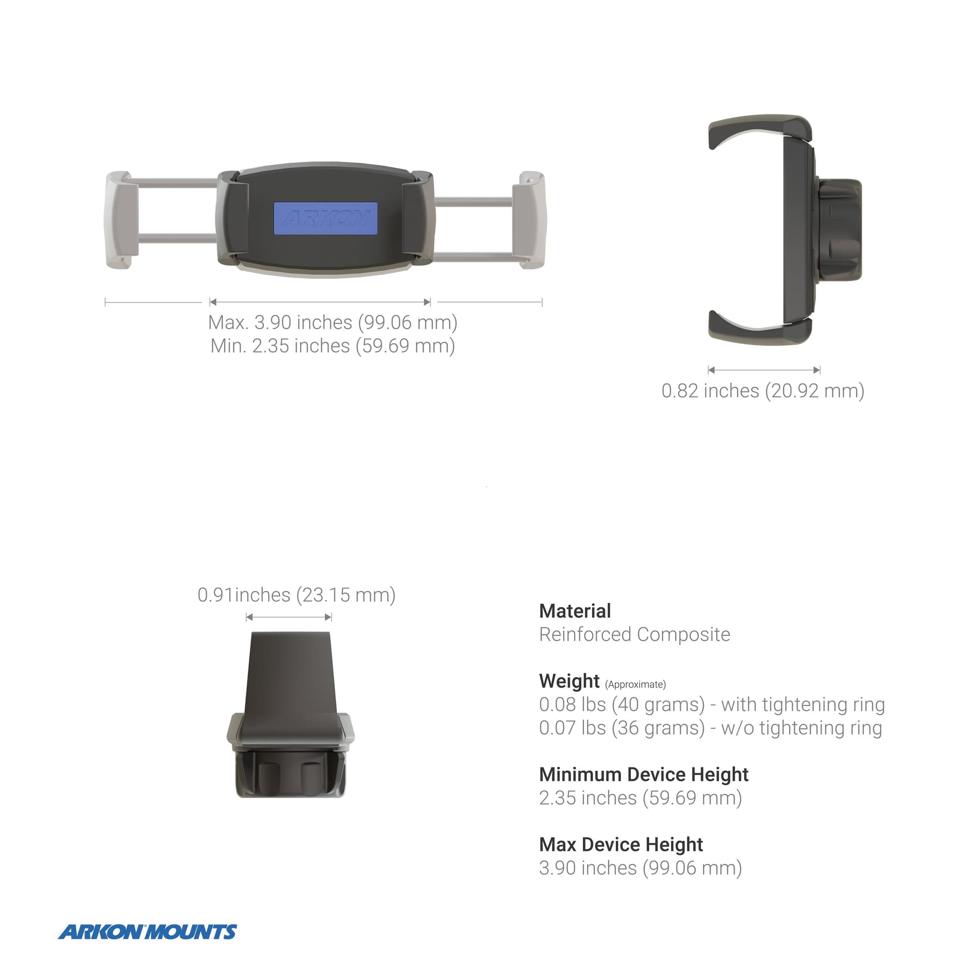 Arkon Mobile Grip 5 Windshield Car Phone Mount with 3.75” Arm - Image 6