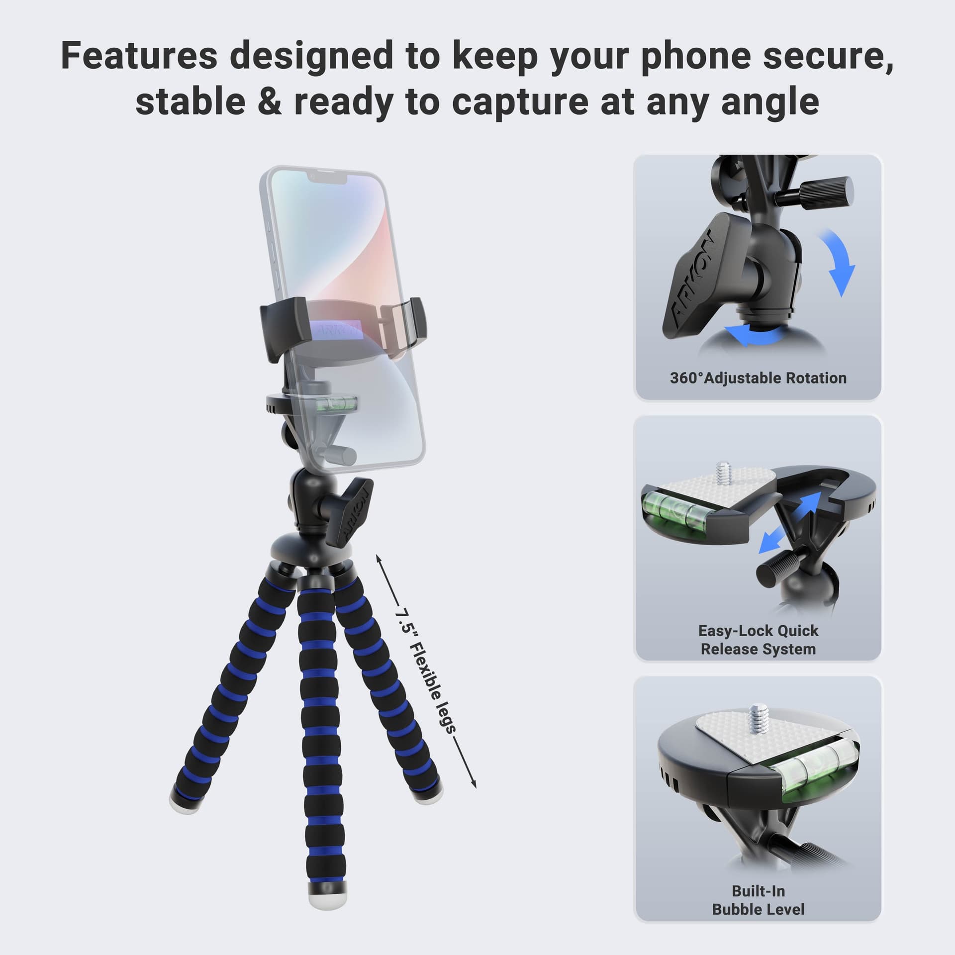 Arkon Mobile Grip 5 Tripod Phone Mount for iPhone, Galaxy, and Note