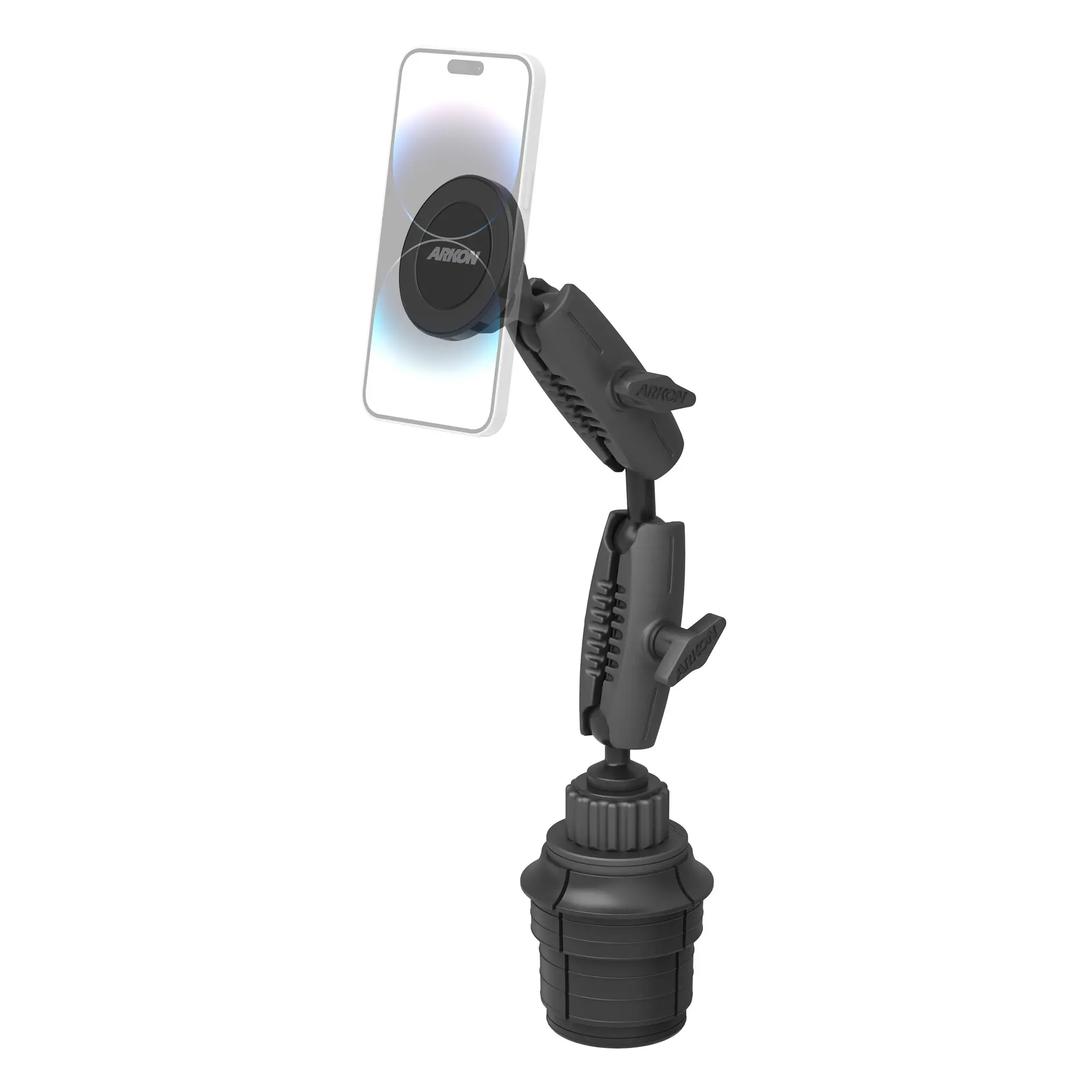 Arkon Magnetic Phone Holder with Cup Holder Mount and Dual 25mm Shaft Arm – MagSafe Compatible
