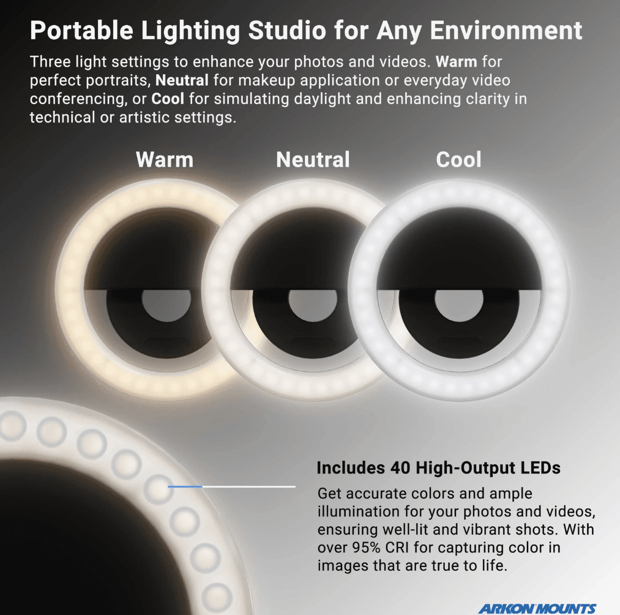 Arkon Suction RoadVise® Phone Mount and Ring Light Bundle