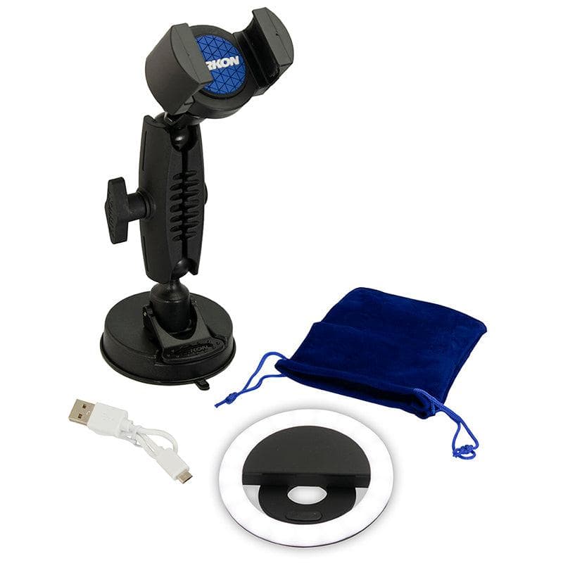 Arkon Suction RoadVise® Phone Mount and Ring Light Bundle