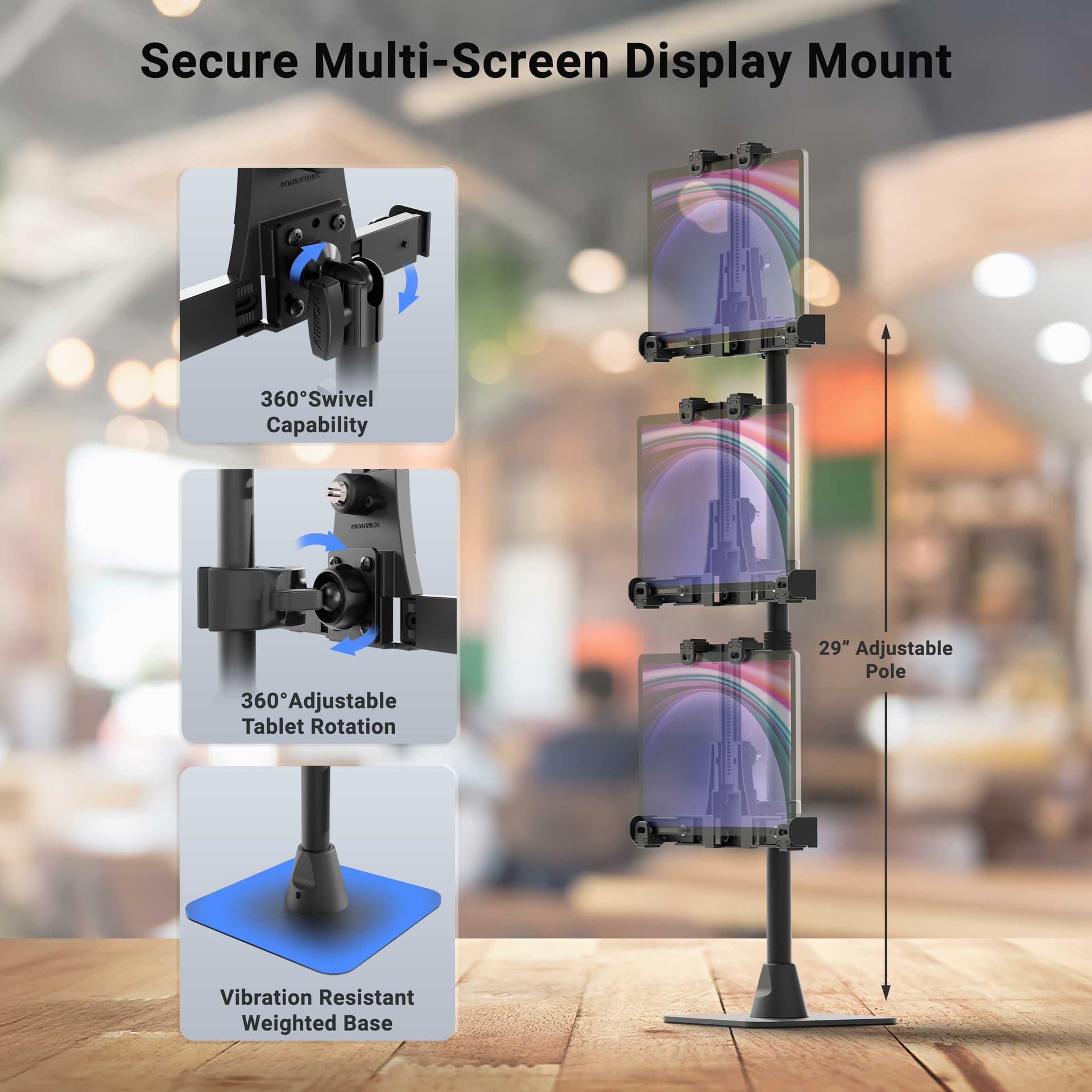 Arkon LockVise™ POS Locking Tablet Mount with Triple Tablet Holders - Image 2