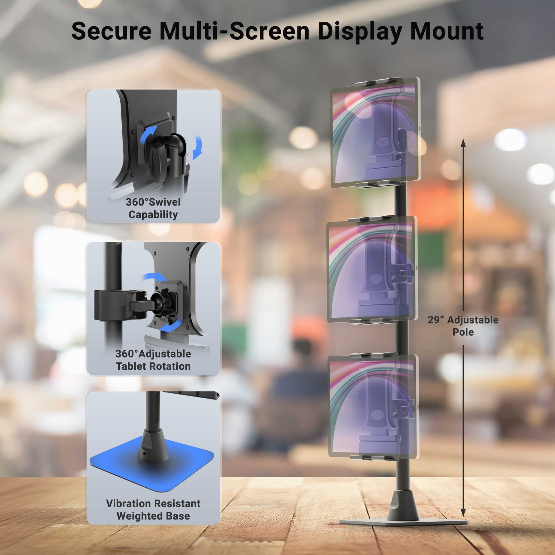 Arkon Slim-Grip® Ultra Pro POS Tablet Mount with Triple Holders - Image 3