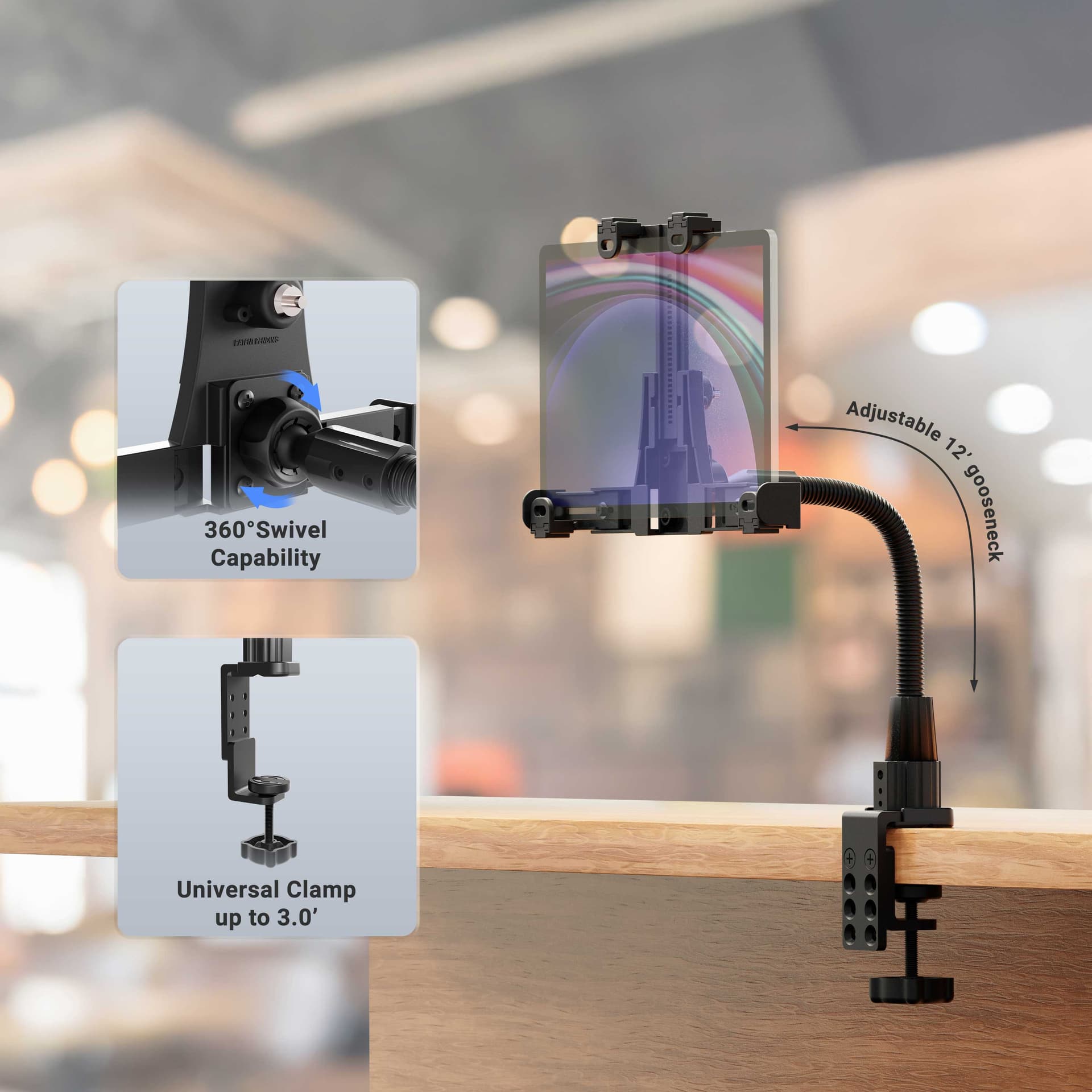 Arkon LockVise™ POS Locking Tablet Holder with 12” Gooseneck Clamp Mount - Image 2