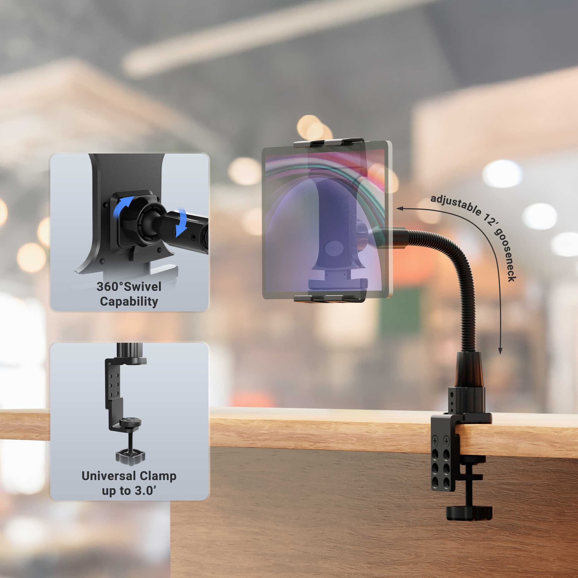 Arkon Slim-Grip® Ultra Pro POS Tablet Mount with 12” Gooseneck Clamp - Image 2