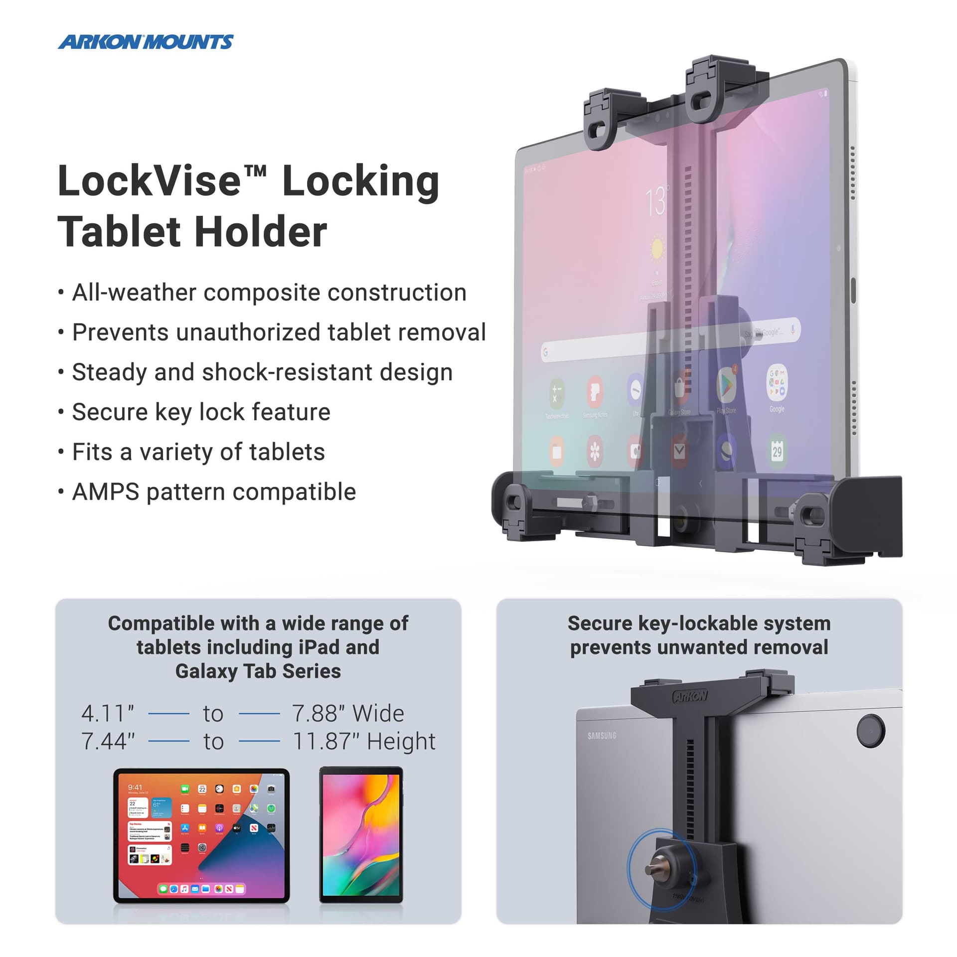 Arkon LockVise™ Locking POS Tablet Mount with Clamp Mount - Image 4