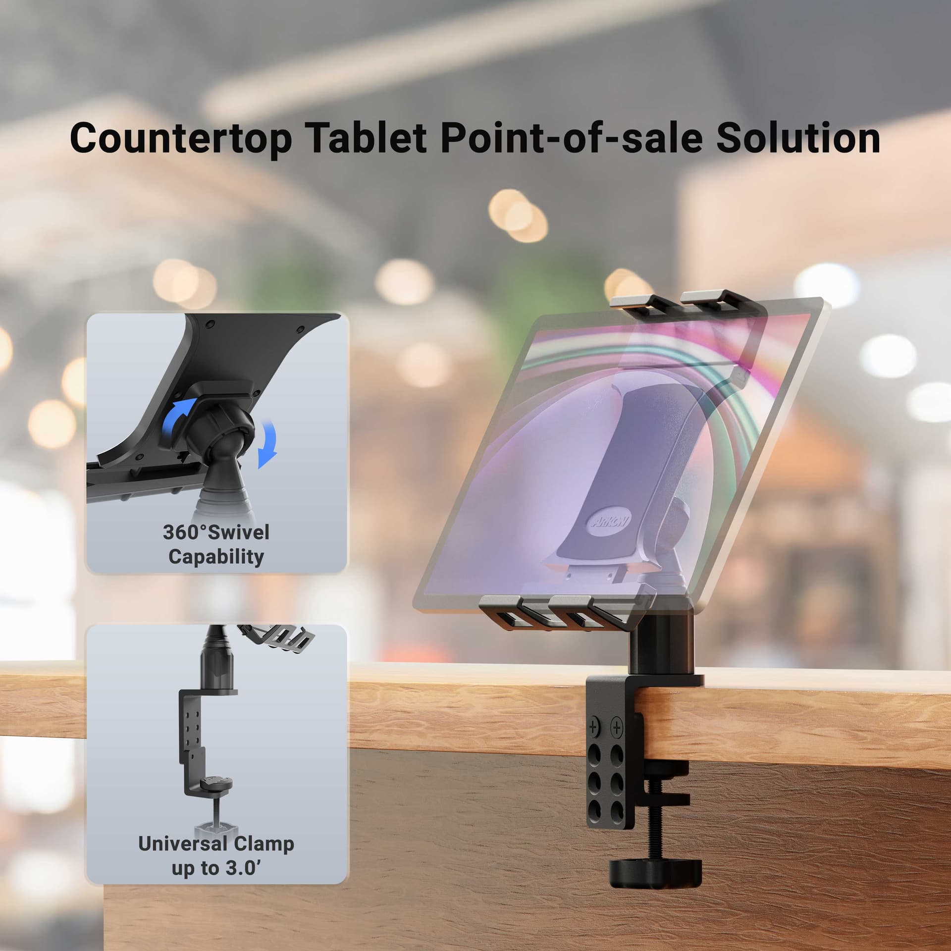 Arkon Slim-Grip® Ultra Pro POS Tablet Mount with 4" Arm - Image 2