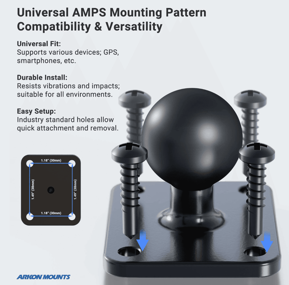 Arkon Slim-Grip® Ultra Robust Tablet or Phone Mount with Metal AMPS Base