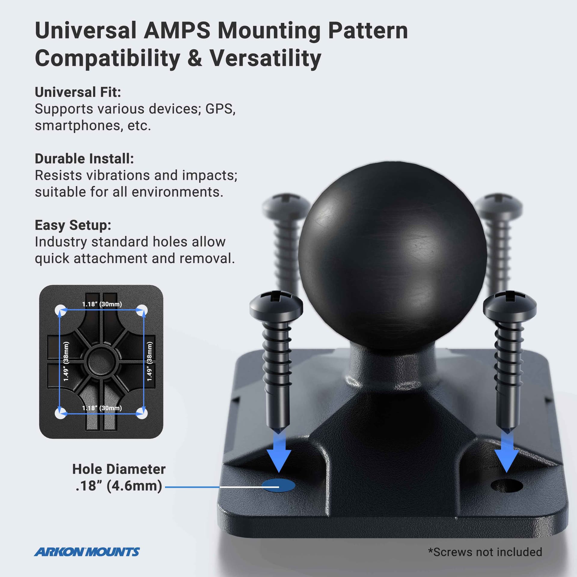 Arkon AMPS Mounting Pattern with Double Socket Shaft Arm and Drill-Base - Image 5